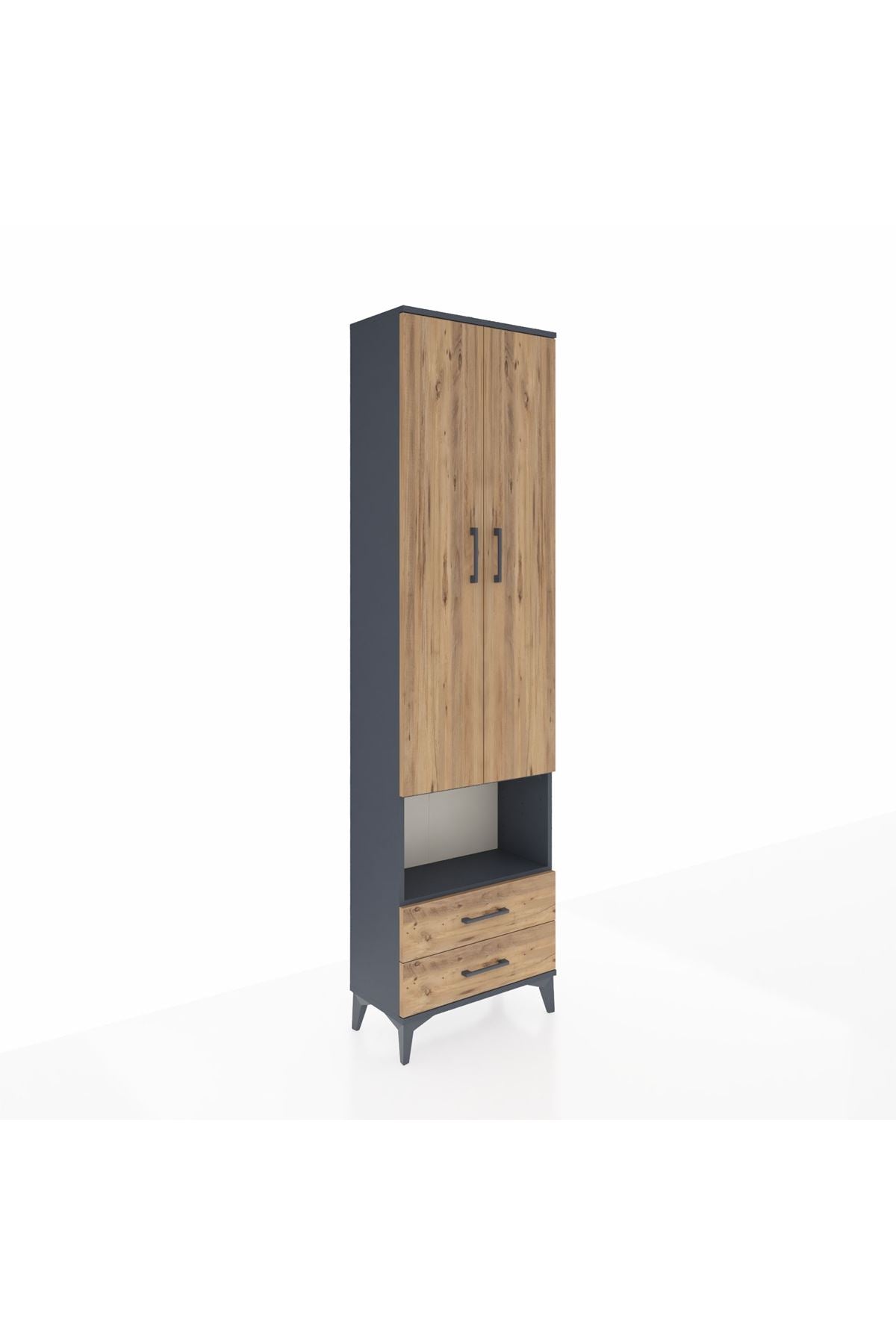 Arges Dolap 3 Raflı 2 Çekmeceli Tek Askılı 60x30x221 Antrasit-Çam