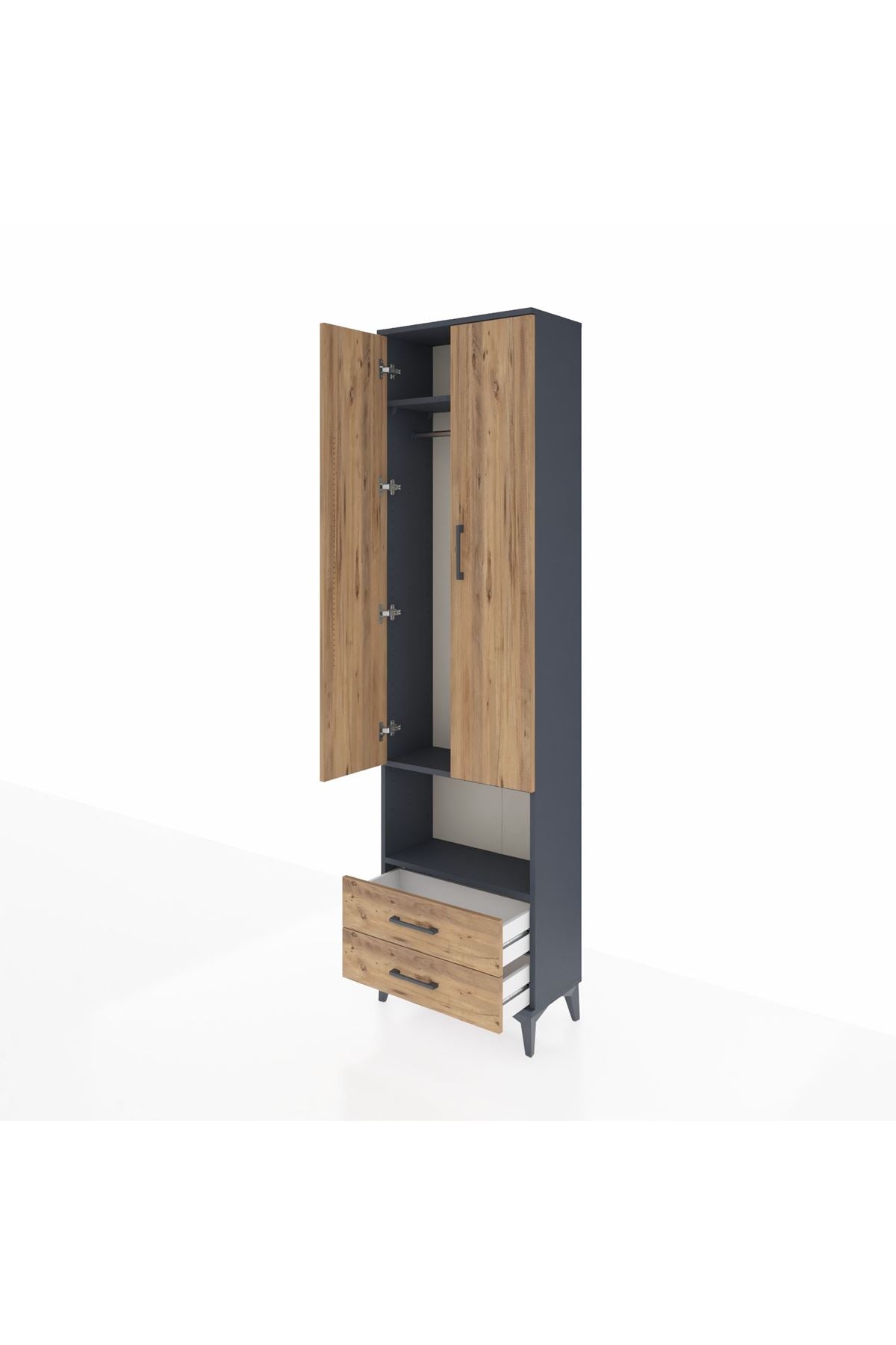 Arges Dolap 3 Raflı 2 Çekmeceli Tek Askılı 60x30x221 Antrasit-Çam