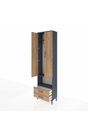 Arges Dolap 3 Raflı 2 Çekmeceli Tek Askılı 60x30x221 Antrasit-Çam