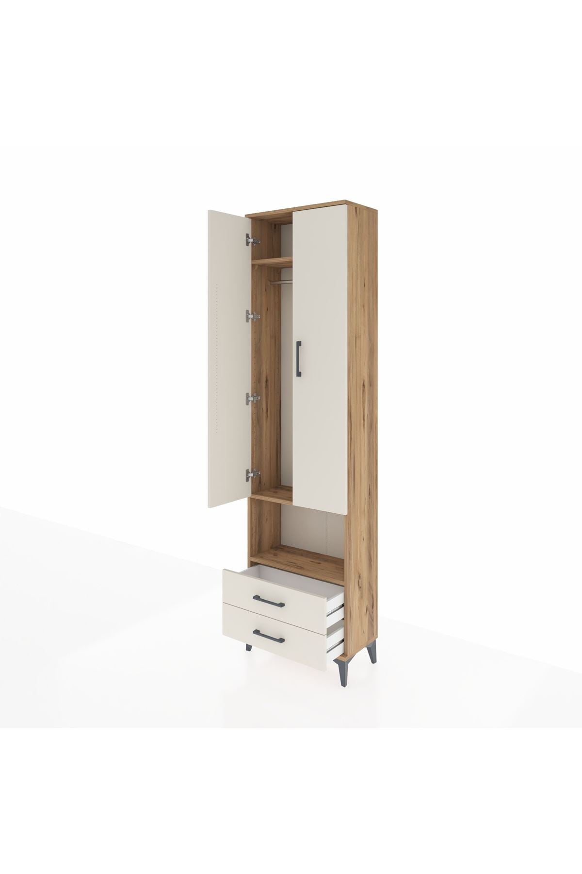 Arges Dolap 3 Raflı 2 Çekmeceli Tek Askılı 60x30x221 Çam-Aytaşı