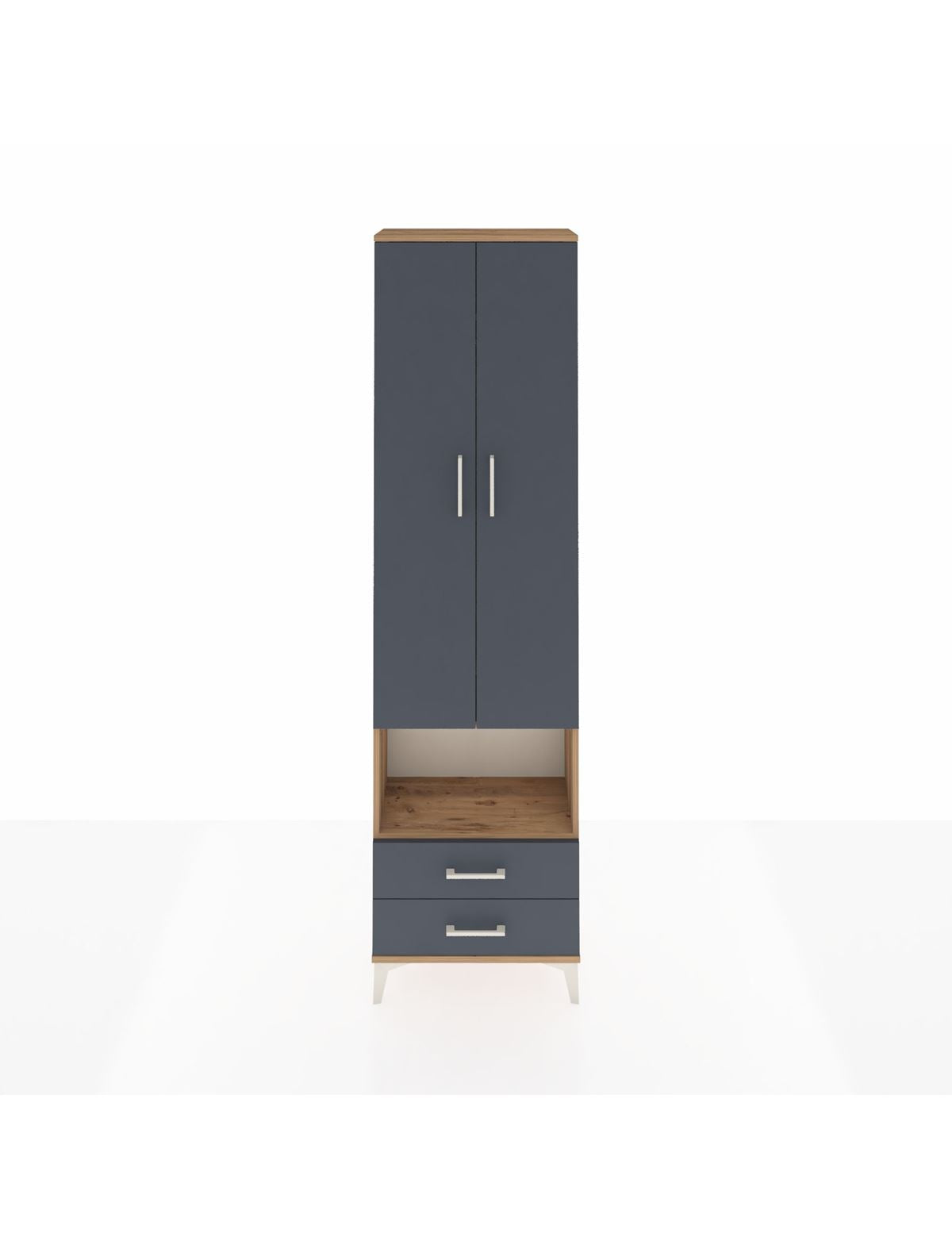 Arges Dolap 3 Raflı 2 Çekmeceli Tek Askılı 60x30x221 Çam-Antrasit