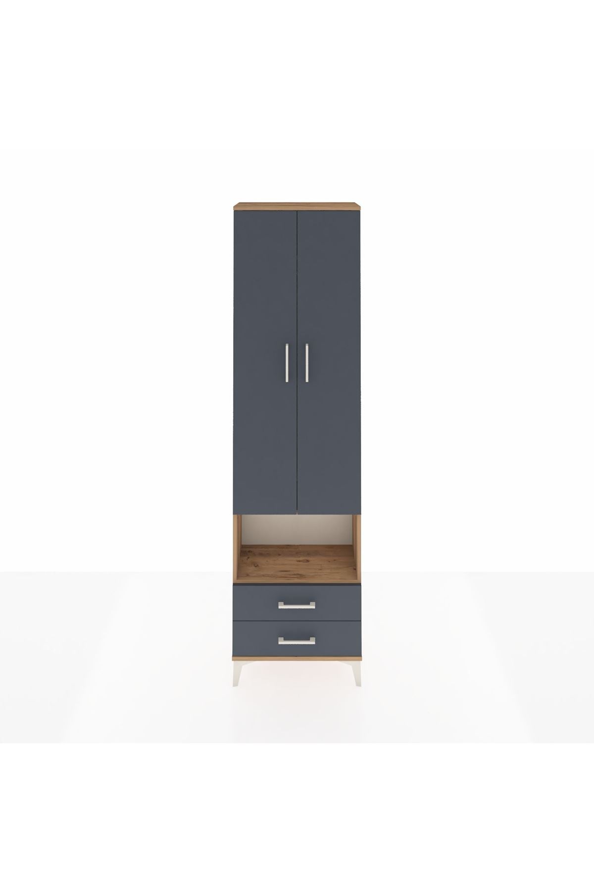 Arges Dolap 3 Raflı 2 Çekmeceli Tek Askılı 60x30x221 Çam-Antrasit