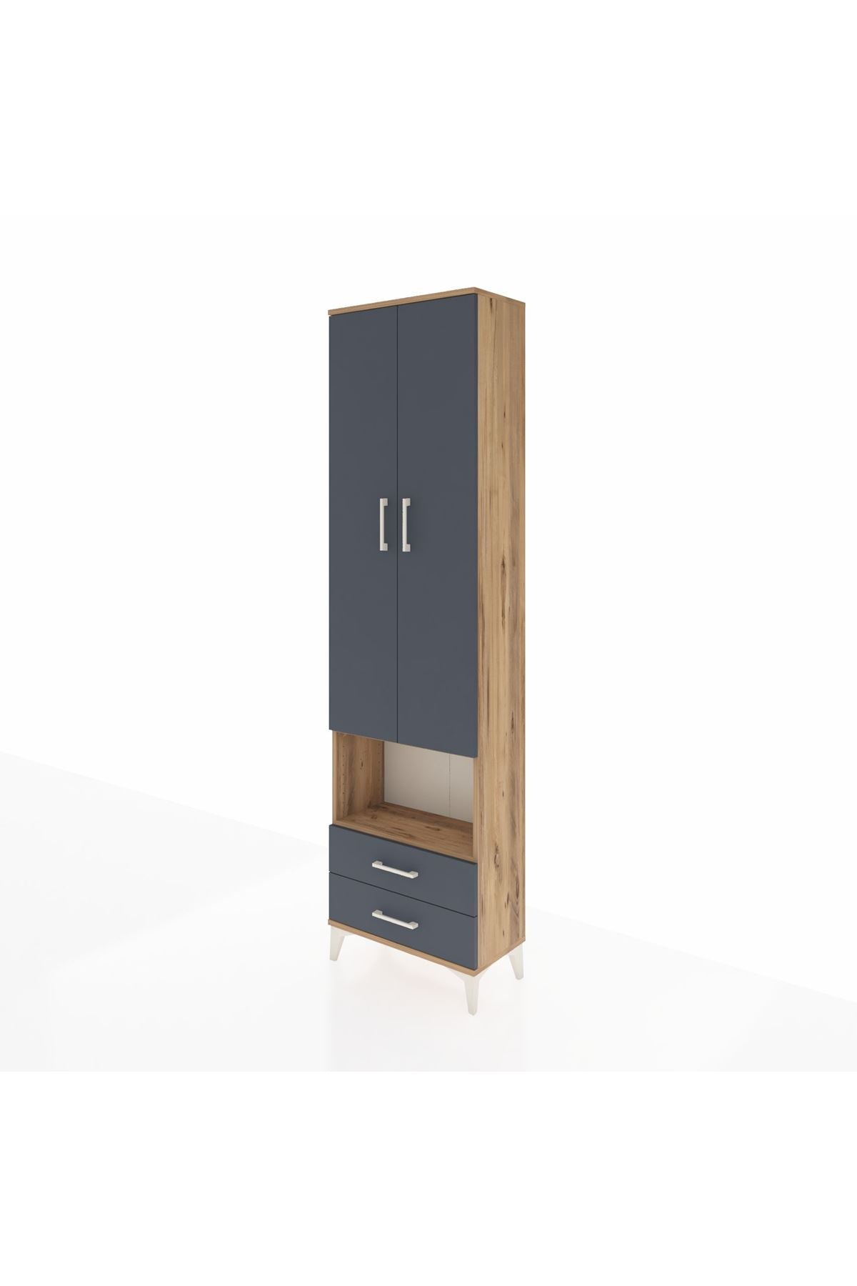 Arges Dolap 3 Raflı 2 Çekmeceli Tek Askılı 60x30x221 Çam-Antrasit