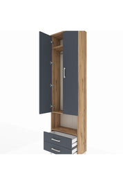 Arges Dolap 3 Raflı 2 Çekmeceli Tek Askılı 60x30x221 Çam-Antrasit