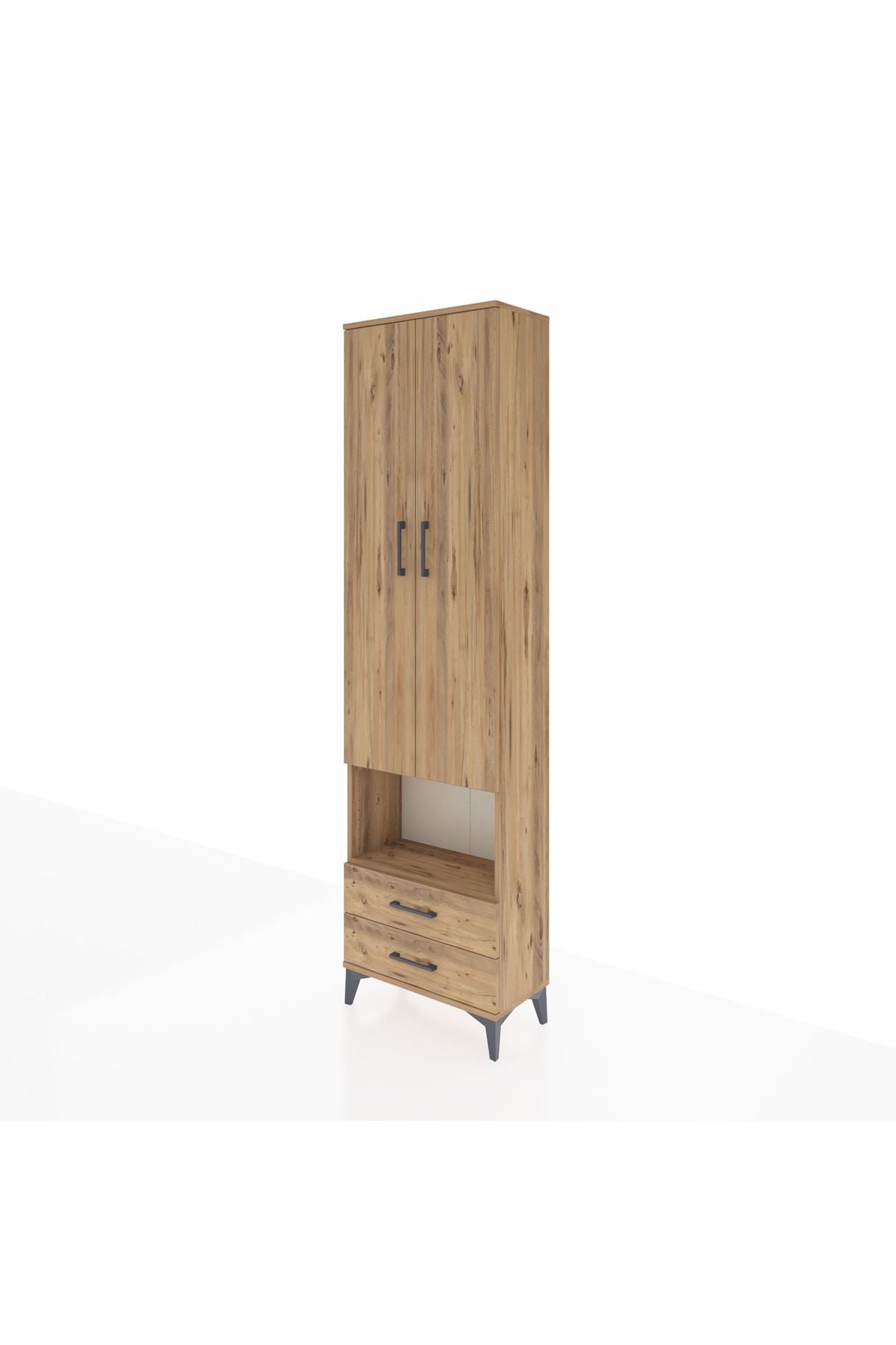 Arges Dolap 3 Raflı 2 Çekmeceli Tek Askılı 60x30x221 Çam-Çam