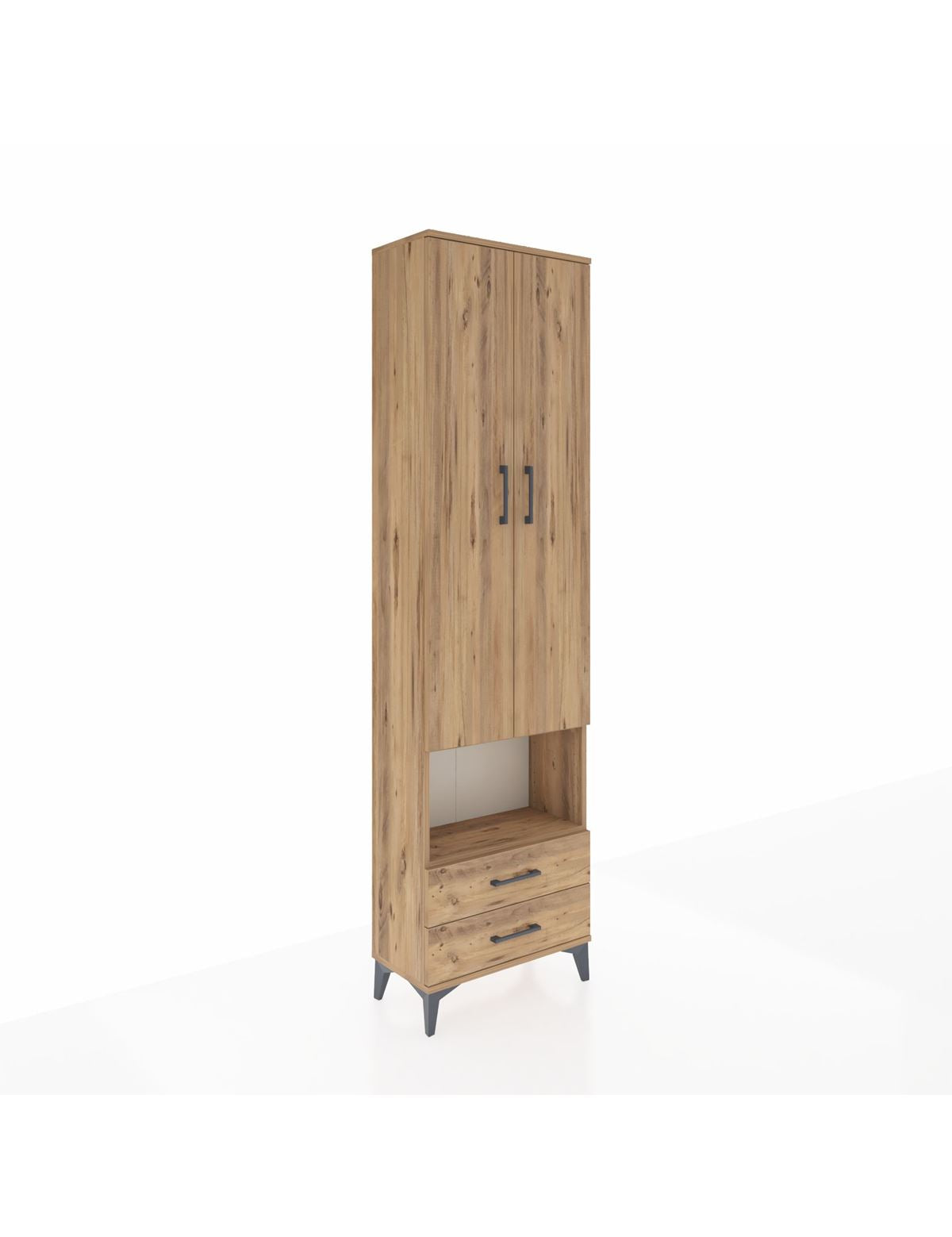 Arges Dolap 3 Raflı 2 Çekmeceli Tek Askılı 60x30x221 Çam-Çam