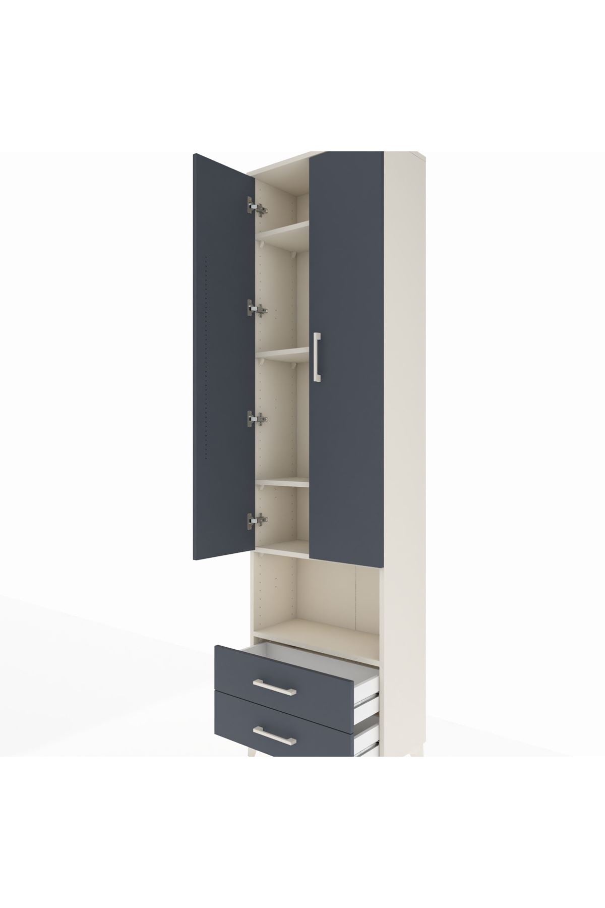 Arges Dolap 5 Raflı 2 Çekmeceli 2 Kapaklı 60x30x221 Aytaşı-Antrasit