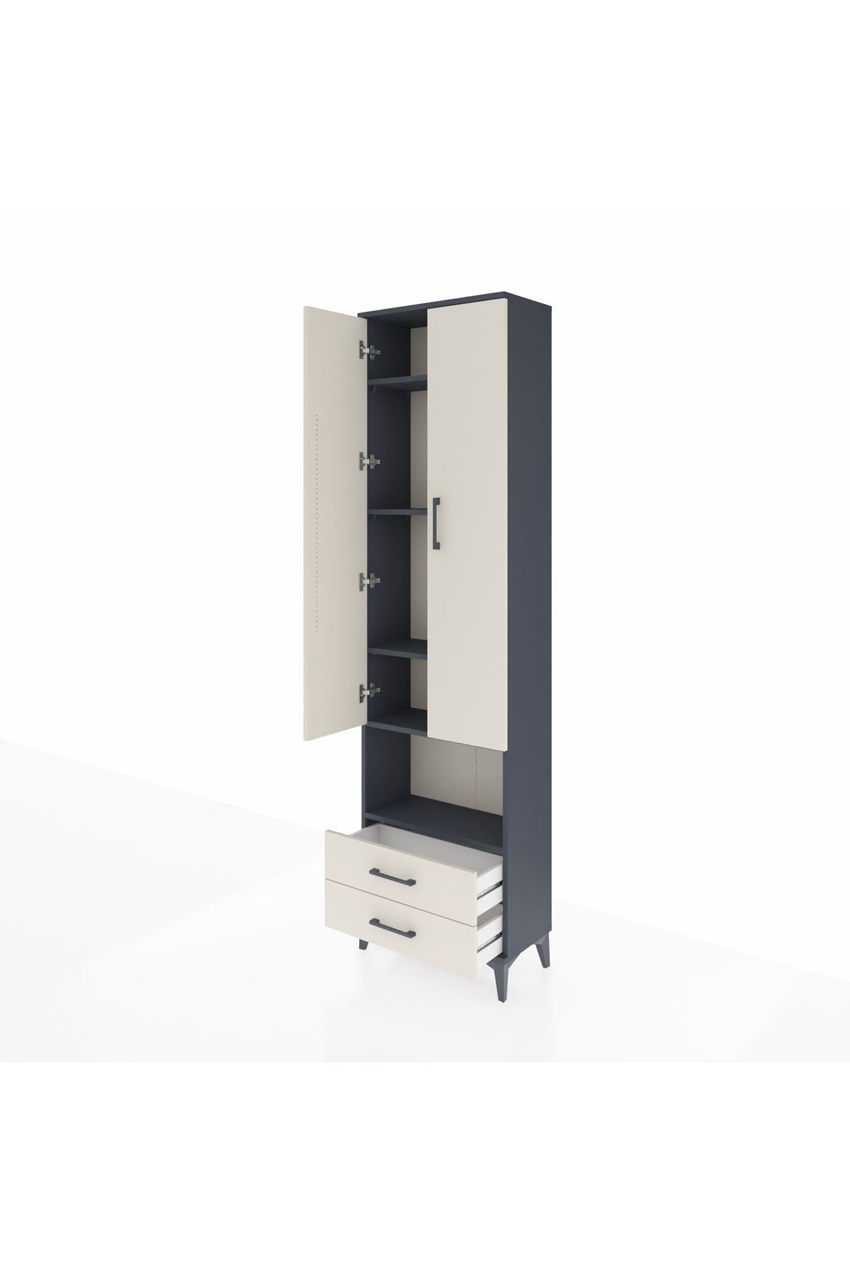 Arges Dolap 5 Raflı 2 Çekmeceli 2 Kapaklı 60x30x221 Antrasit-Aytaşı