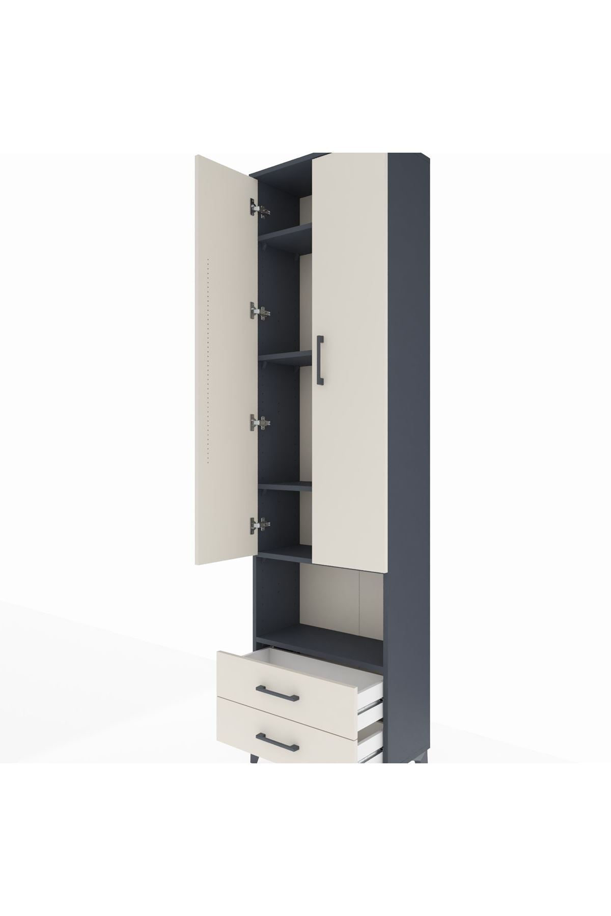 Arges Dolap 5 Raflı 2 Çekmeceli 2 Kapaklı 60x30x221 Antrasit-Aytaşı