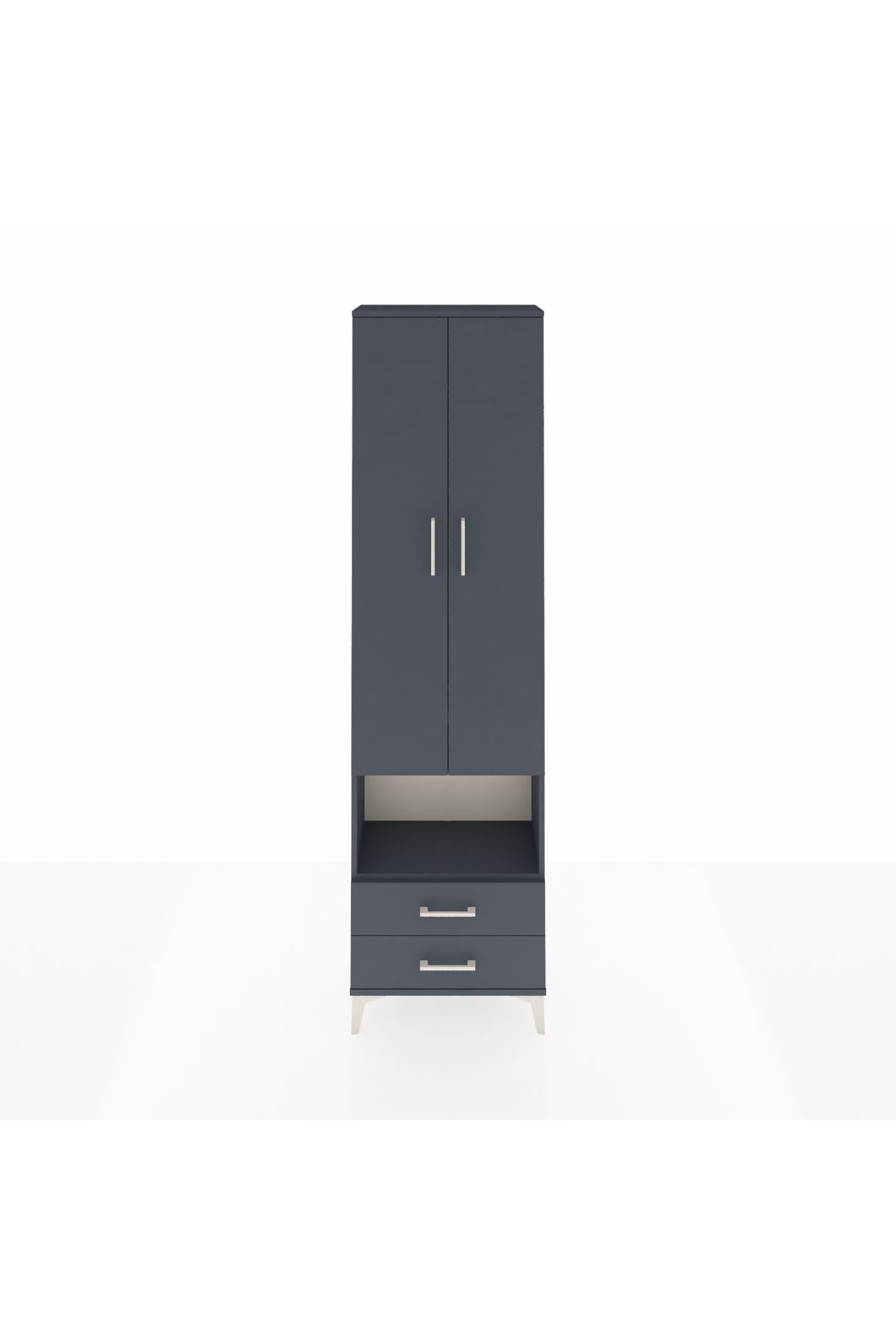 Arges Dolap 5 Raflı 2 Çekmeceli 2 Kapaklı 60x30x221 Antrasit-Antrasit