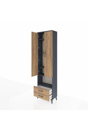 Arges Dolap 5 Raflı 2 Çekmeceli 2 Kapaklı 60x30x221 Antrasit-Çam