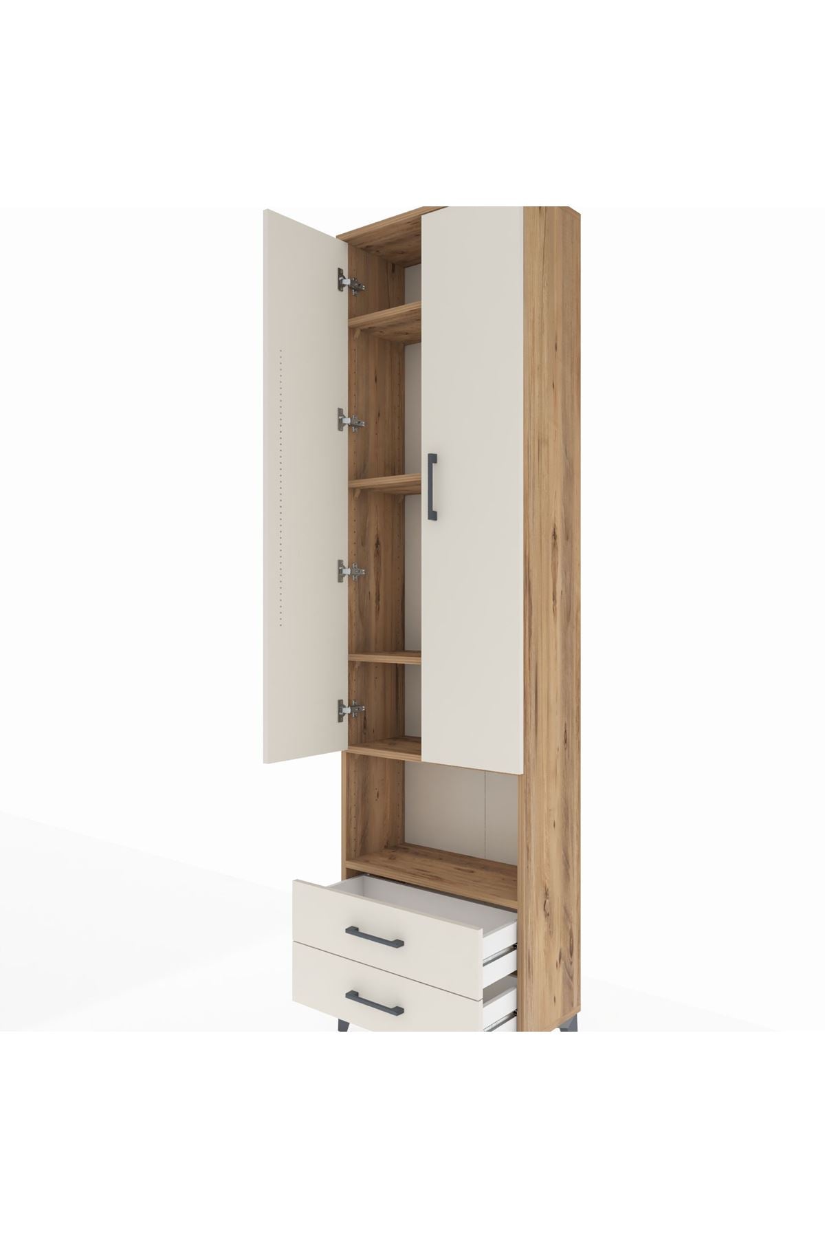 Arges Dolap 5 Raflı 2 Çekmeceli 2 Kapaklı 60x30x221 Çam-Aytaşı