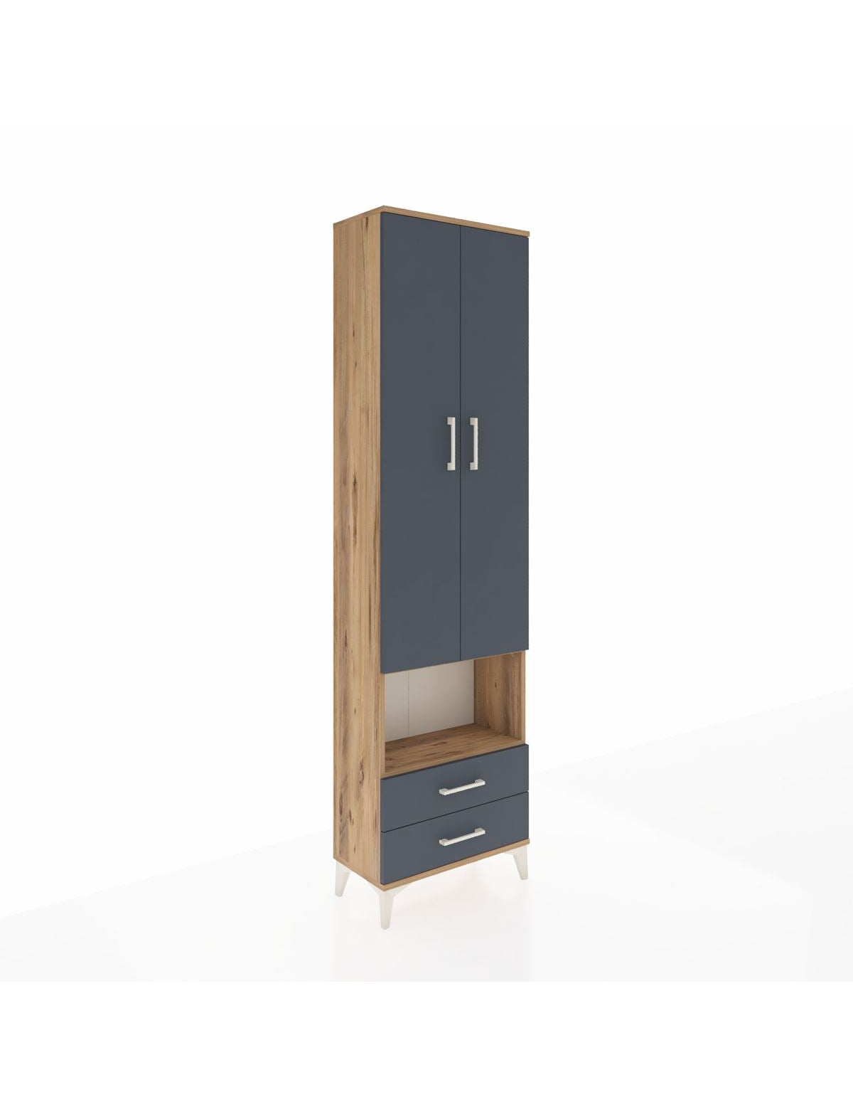 Arges Dolap 5 Raflı 2 Çekmeceli 2 Kapaklı 60x30x221 Çam-Antrasit