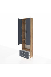 Arges Dolap 5 Raflı 2 Çekmeceli 2 Kapaklı 60x30x221 Çam-Antrasit