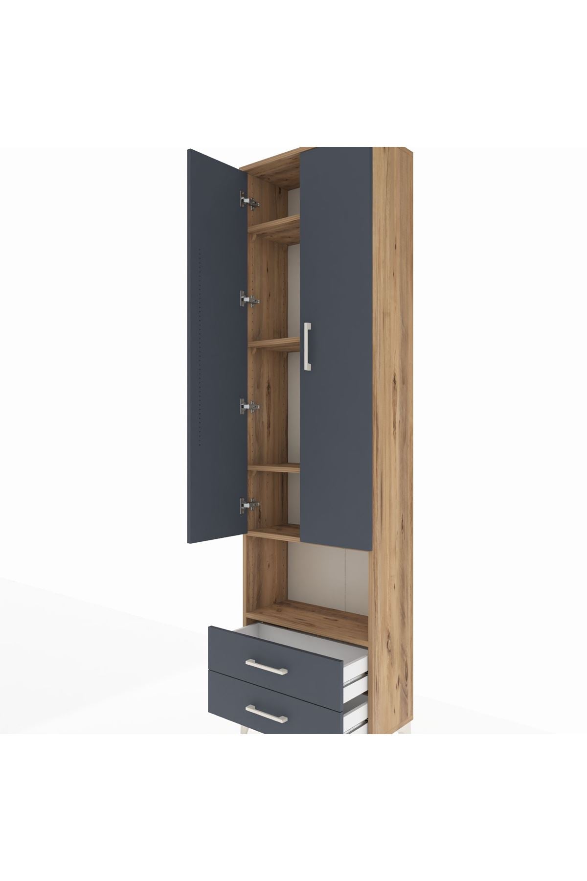 Arges Dolap 5 Raflı 2 Çekmeceli 2 Kapaklı 60x30x221 Çam-Antrasit