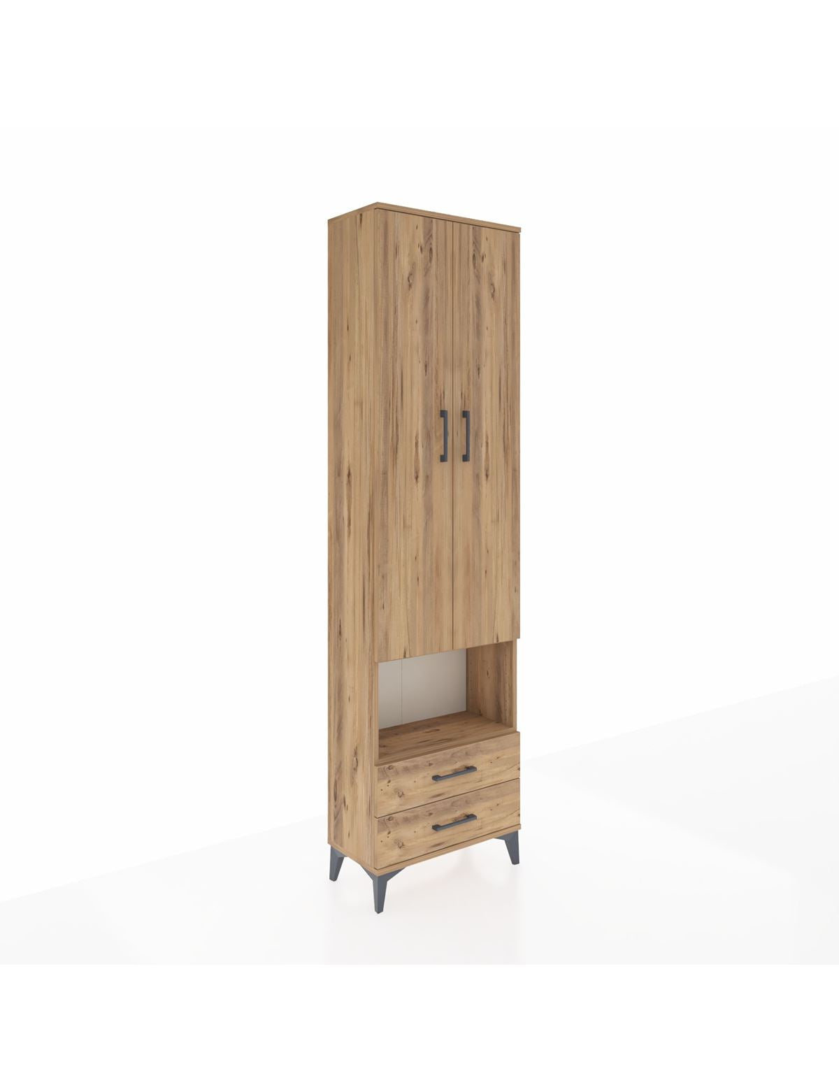 Arges Dolap 5 Raflı 2 Çekmeceli 2 Kapaklı 60x30x221 Çam-Çam