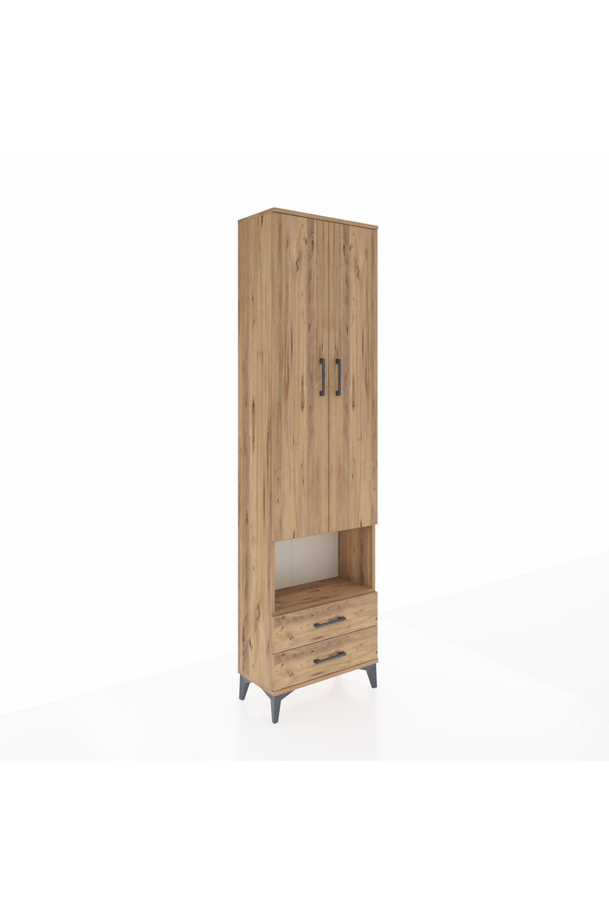 Arges Dolap 5 Raflı 2 Çekmeceli 2 Kapaklı 60x30x221 Çam-Çam