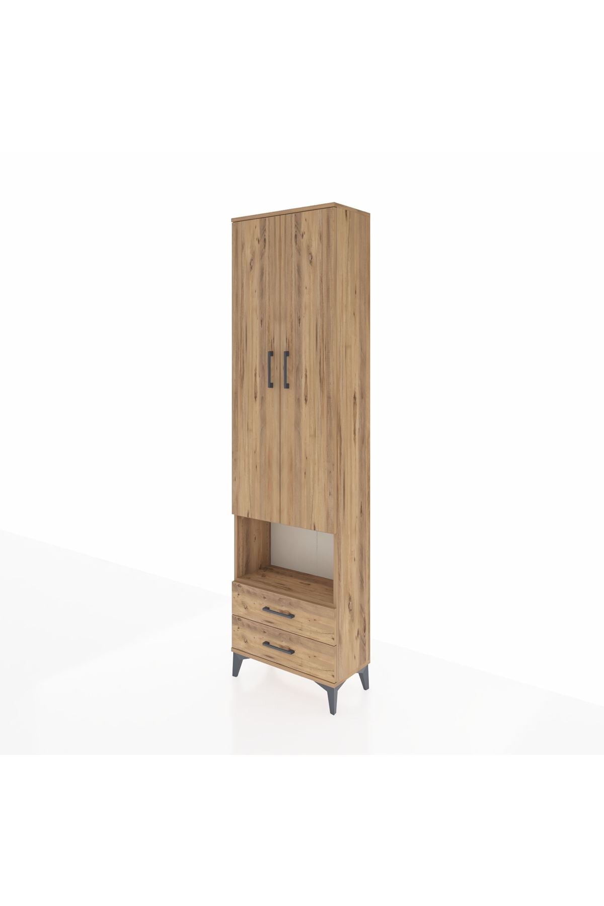 Arges Dolap 5 Raflı 2 Çekmeceli 2 Kapaklı 60x30x221 Çam-Çam