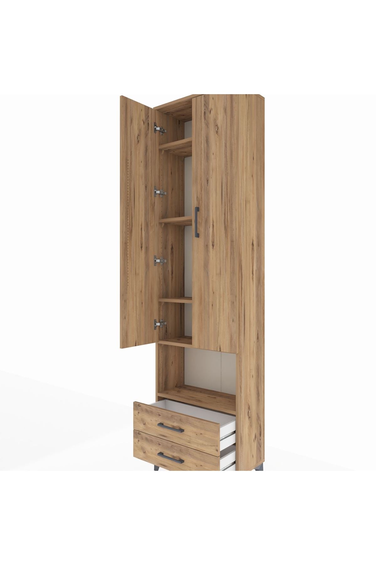 Arges Dolap 5 Raflı 2 Çekmeceli 2 Kapaklı 60x30x221 Çam-Çam