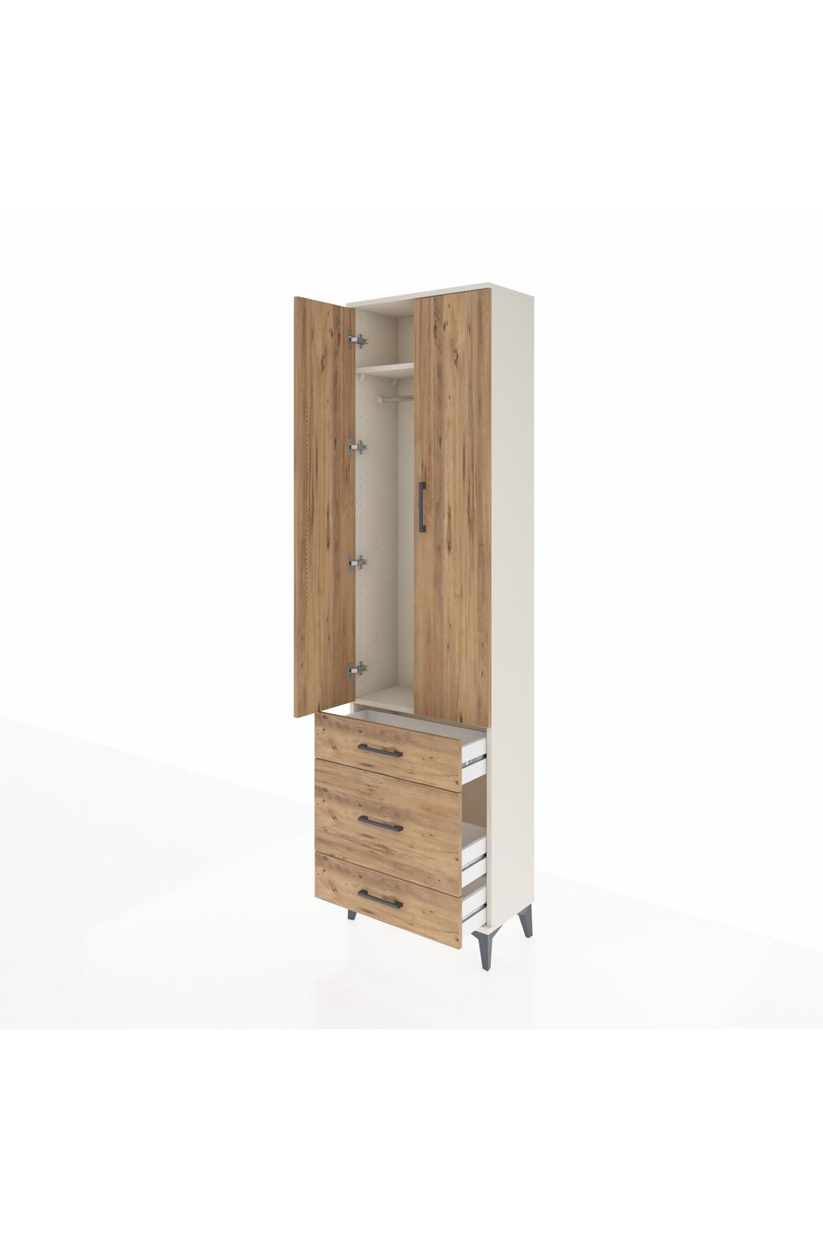 Arges Dolap 2 Raflı 3 Çekmeceli Tek Askılı 60x30x221 Aytaşı-Çam