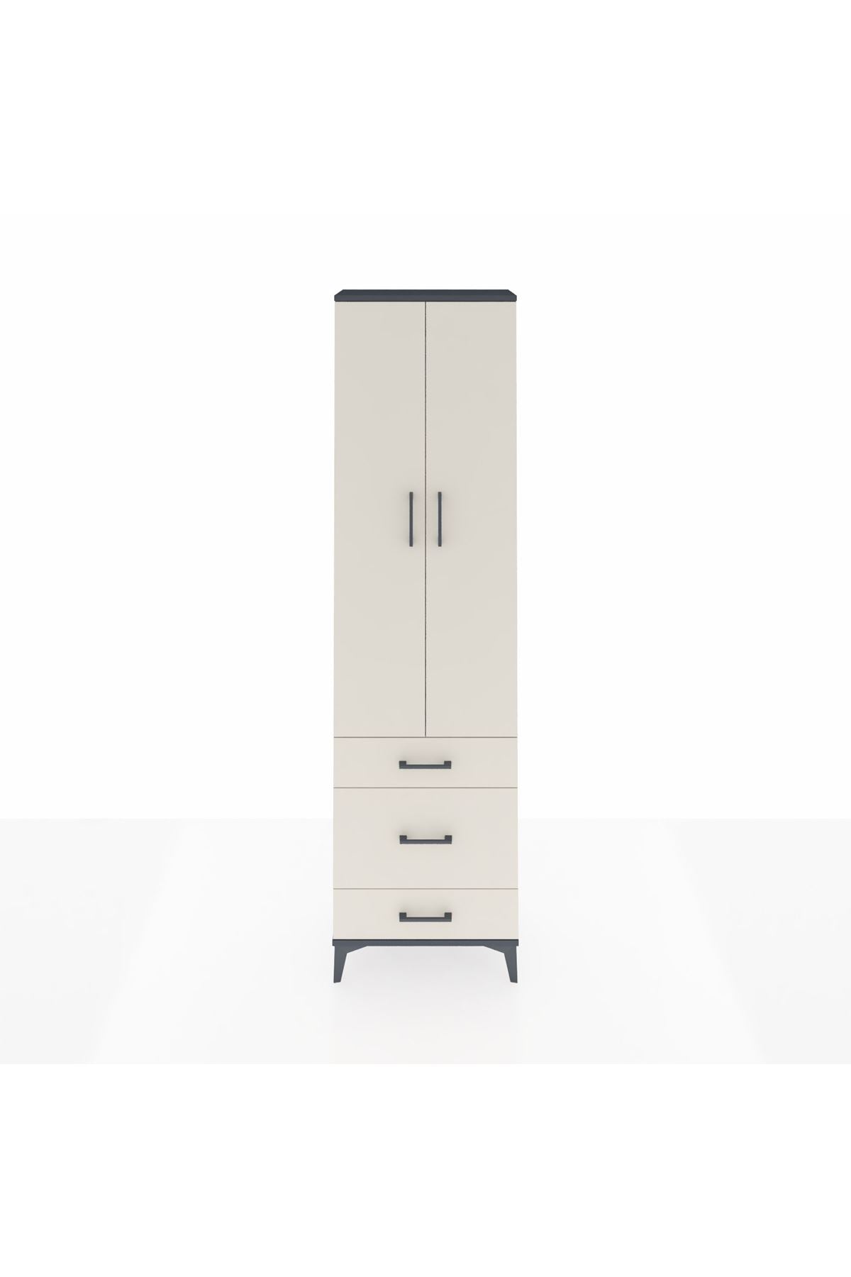 Arges Dolap 2 Raflı 3 Çekmeceli Tek Askılı 60x30x221 Antrasit-Aytaşı