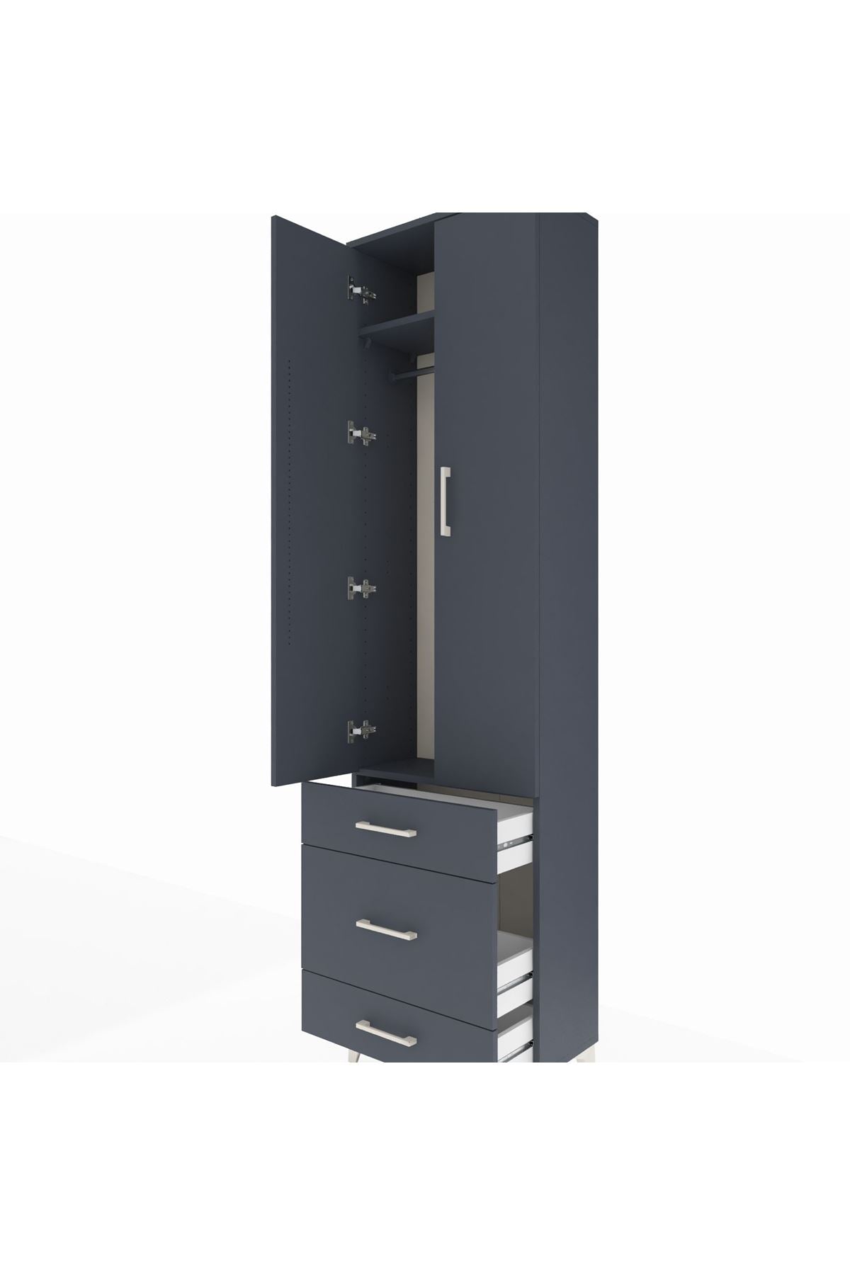 Arges Dolap 2 Raflı 3 Çekmeceli Tek Askılı 60x30x221 Antrasit-Antrasit