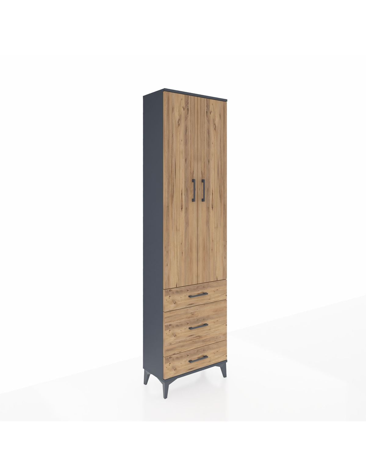 Arges Dolap 2 Raflı 3 Çekmeceli Tek Askılı 60x30x221 Antrasit-Çam