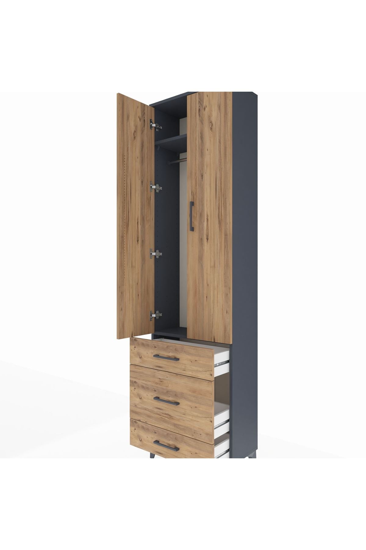 Arges Dolap 2 Raflı 3 Çekmeceli Tek Askılı 60x30x221 Antrasit-Çam