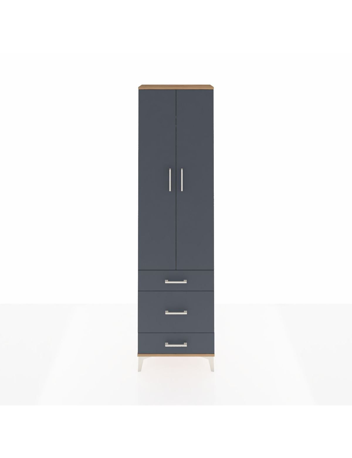 Arges Dolap 2 Raflı 3 Çekmeceli Tek Askılı 60x30x221 Çam-Antrasit