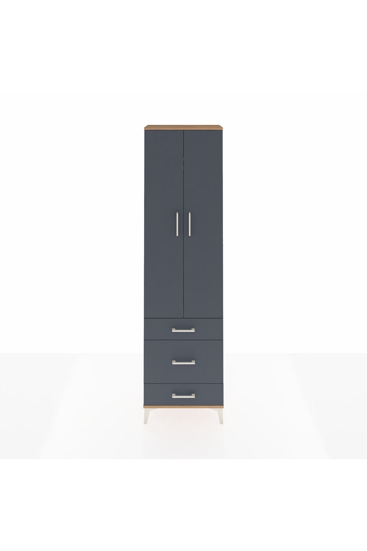 Arges Dolap 2 Raflı 3 Çekmeceli Tek Askılı 60x30x221 Çam-Antrasit