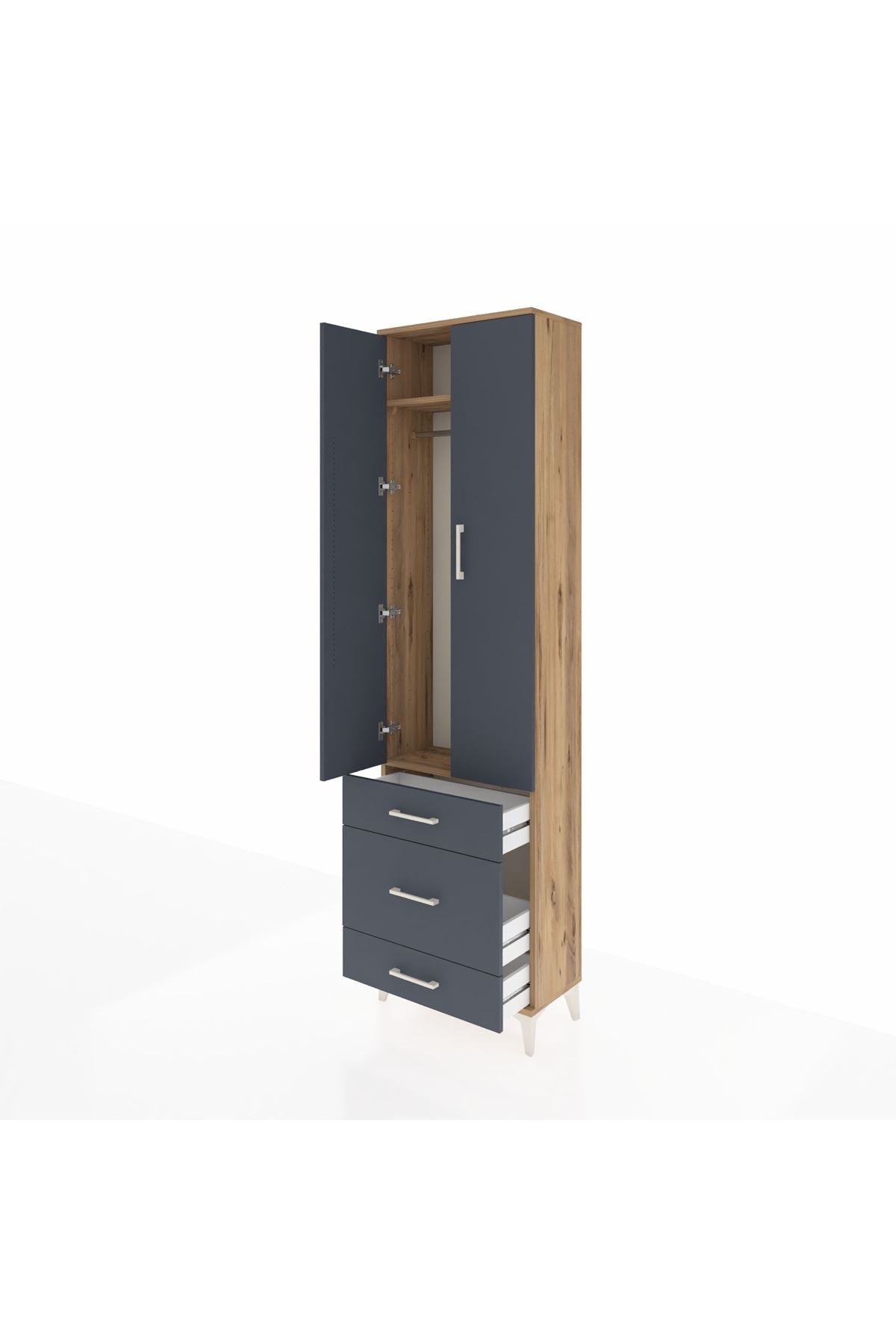 Arges Dolap 2 Raflı 3 Çekmeceli Tek Askılı 60x30x221 Çam-Antrasit