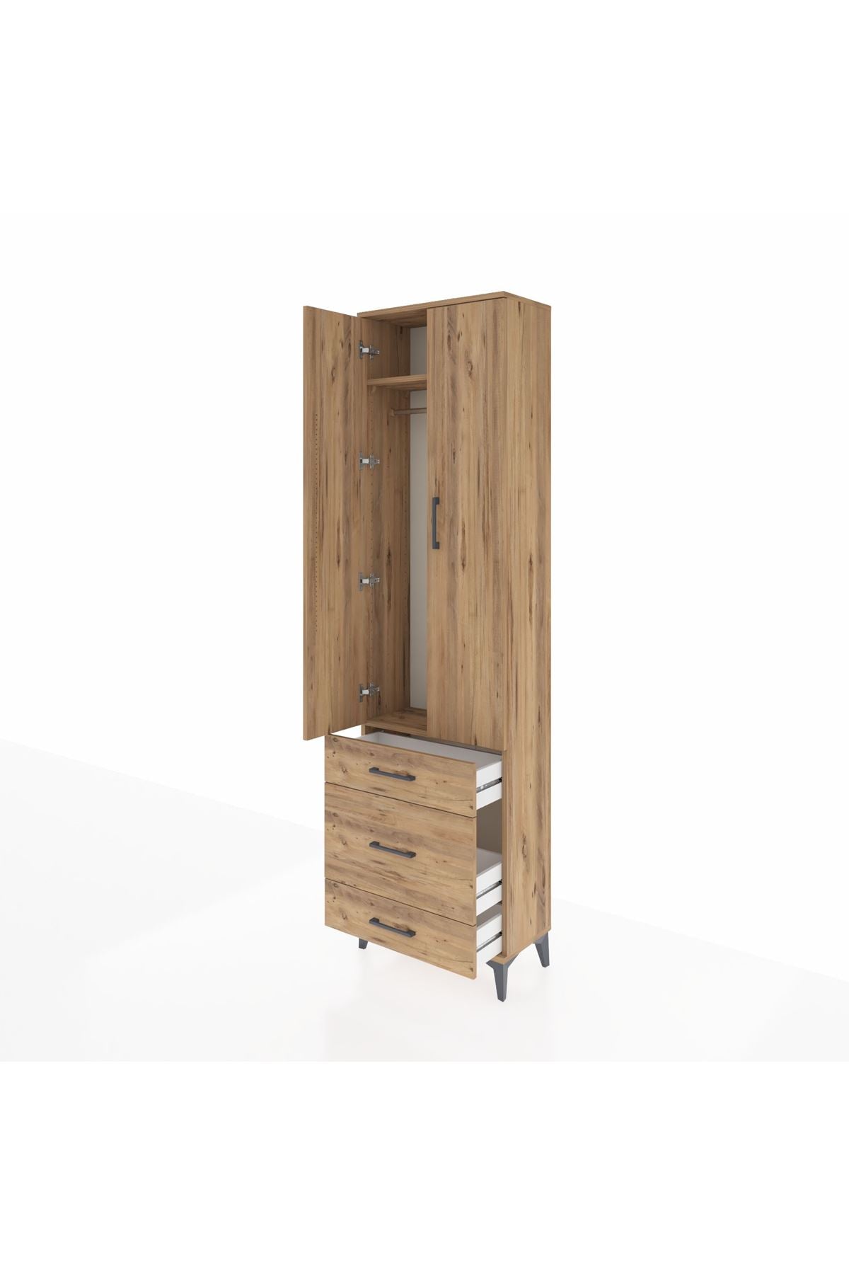 Arges Dolap 2 Raflı 3 Çekmeceli Tek Askılı 60x30x221 Çam-Çam