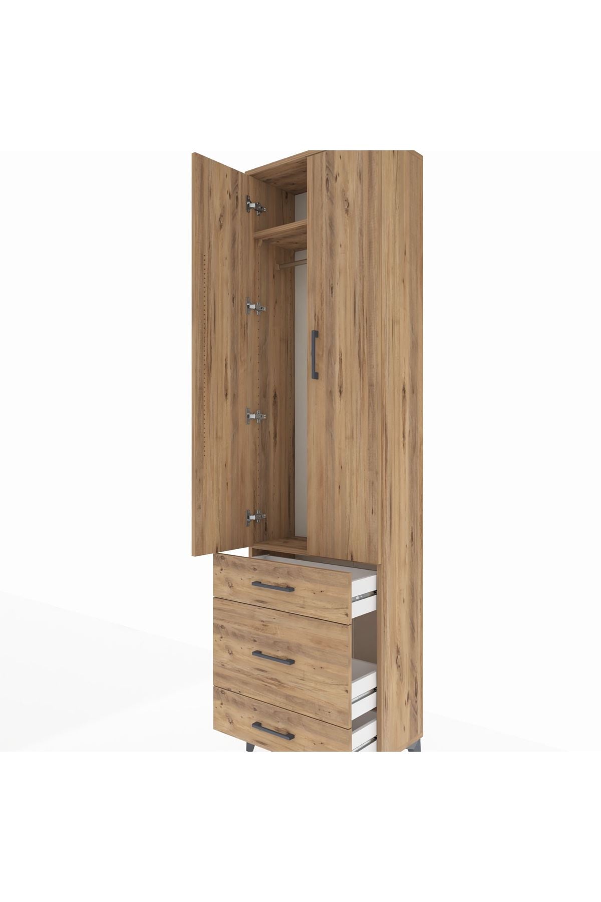 Arges Dolap 2 Raflı 3 Çekmeceli Tek Askılı 60x30x221 Çam-Çam