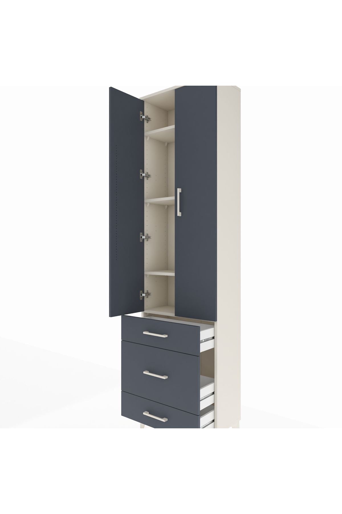 Arges Dolap 4 Raflı 3 Çekmeceli 2 Kapaklı 60x30x221 Aytaşı-Antrasit