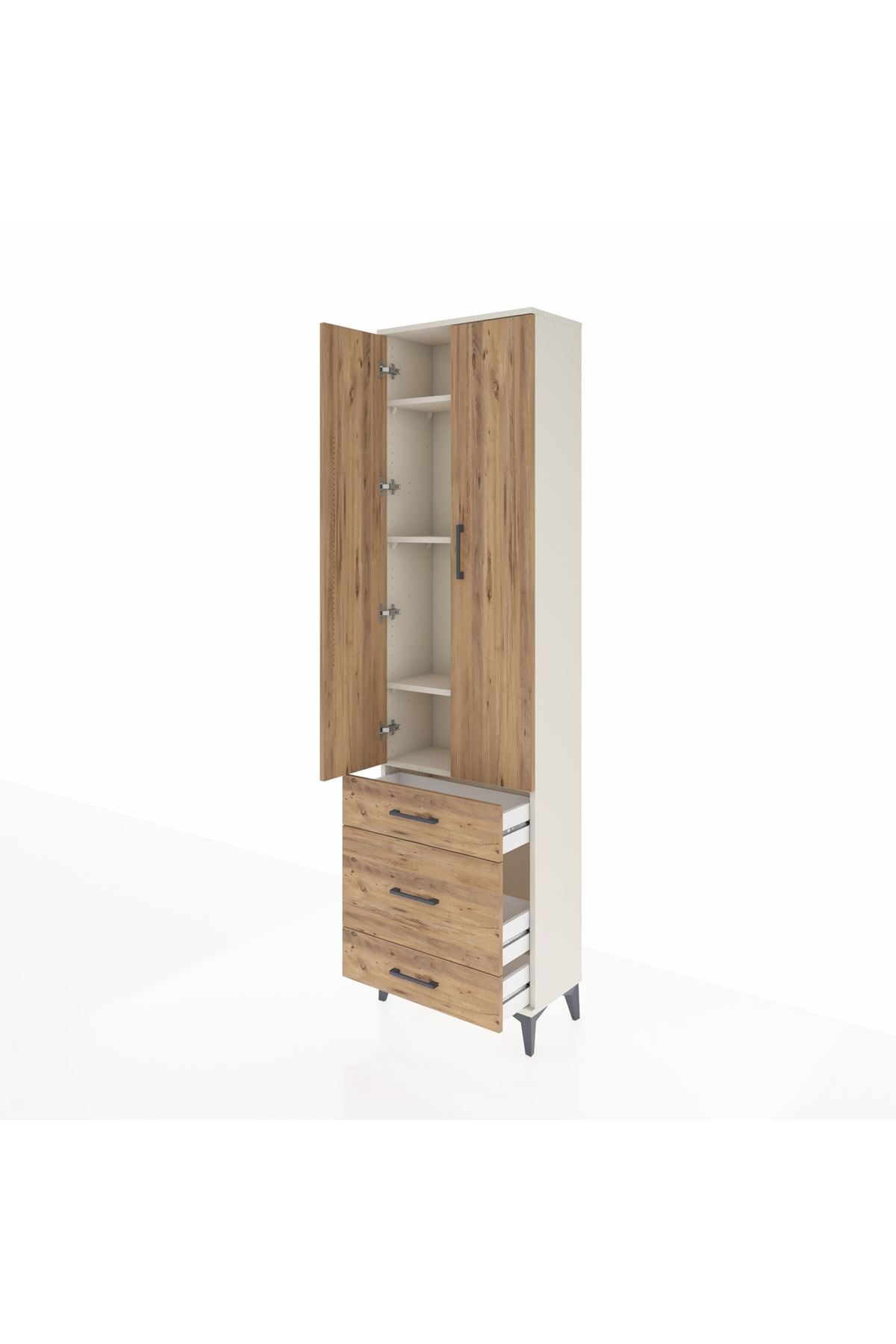 Arges Dolap 4 Raflı 3 Çekmeceli 2 Kapaklı 60x30x221 Aytaşı-Çam