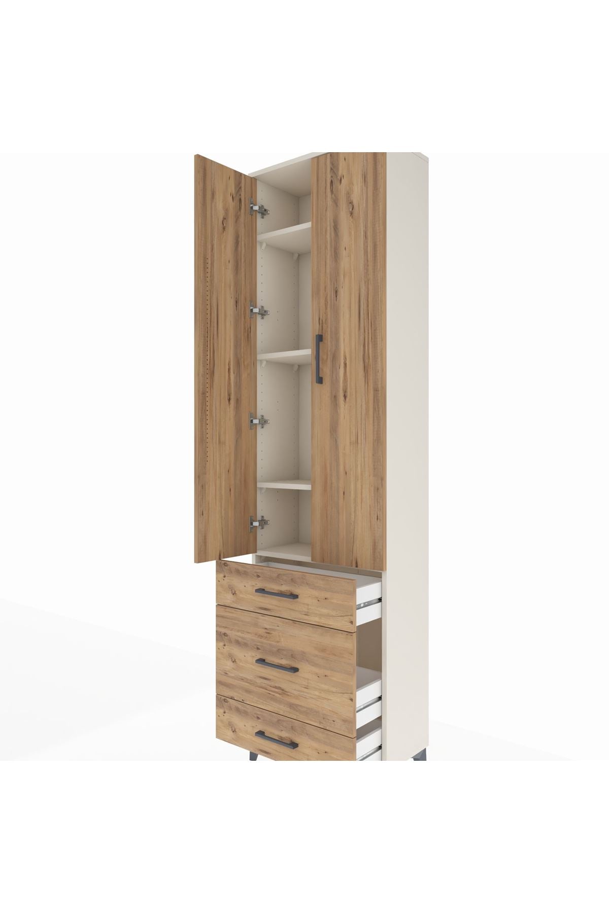 Arges Dolap 4 Raflı 3 Çekmeceli 2 Kapaklı 60x30x221 Aytaşı-Çam