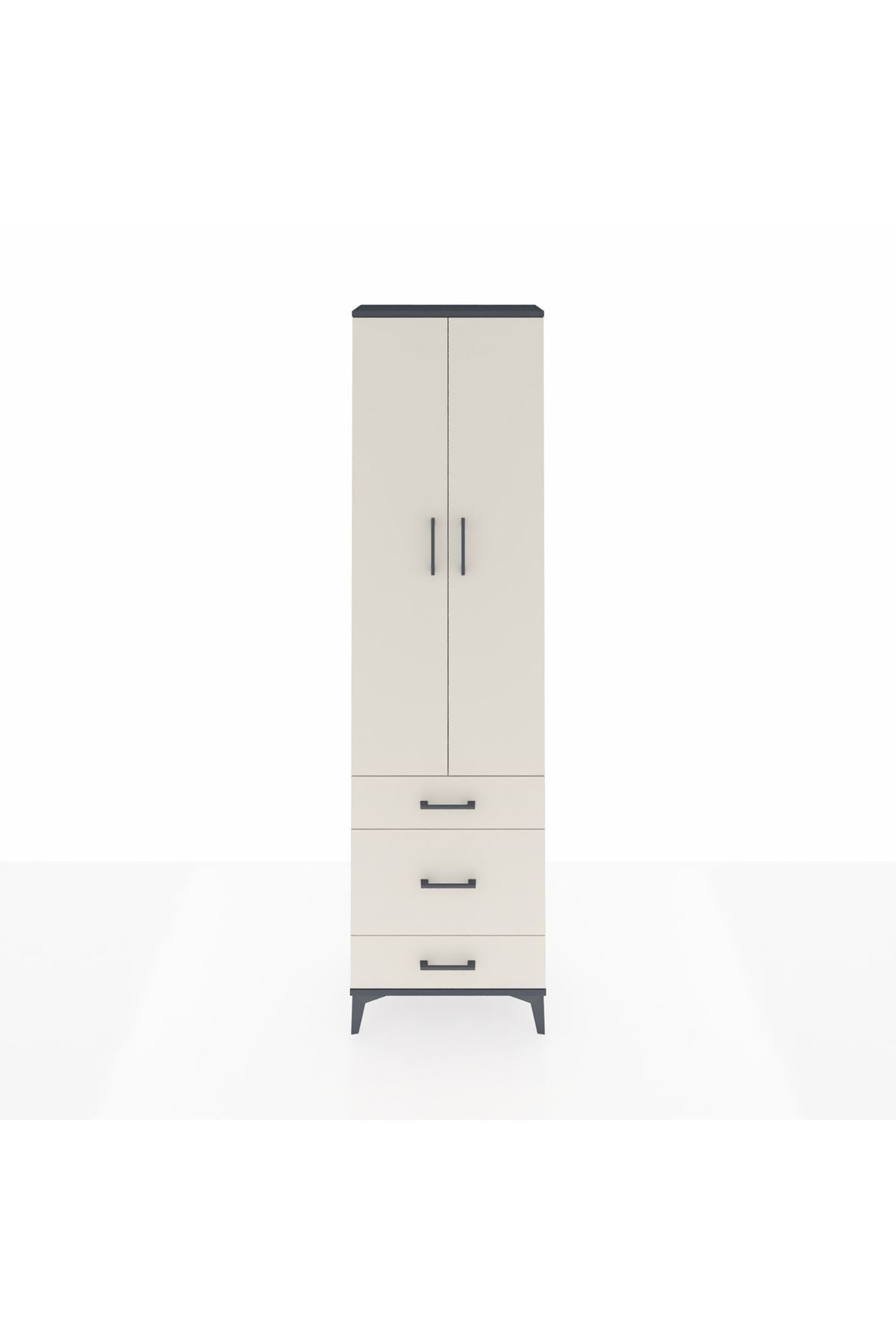 Arges Dolap 4 Raflı 3 Çekmeceli 2 Kapaklı 60x30x221 Antrasit-Aytaşı