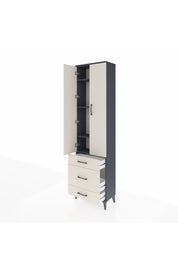 Arges Dolap 4 Raflı 3 Çekmeceli 2 Kapaklı 60x30x221 Antrasit-Aytaşı