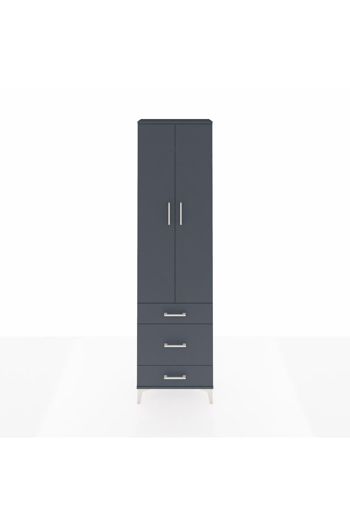 Arges Dolap 4 Raflı 3 Çekmeceli 2 Kapaklı 60x30x221 Antrasit-Antrasit