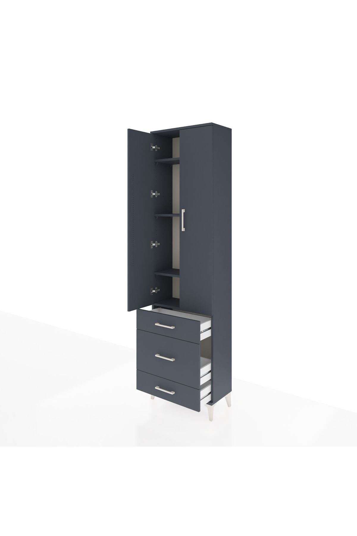 Arges Dolap 4 Raflı 3 Çekmeceli 2 Kapaklı 60x30x221 Antrasit-Antrasit
