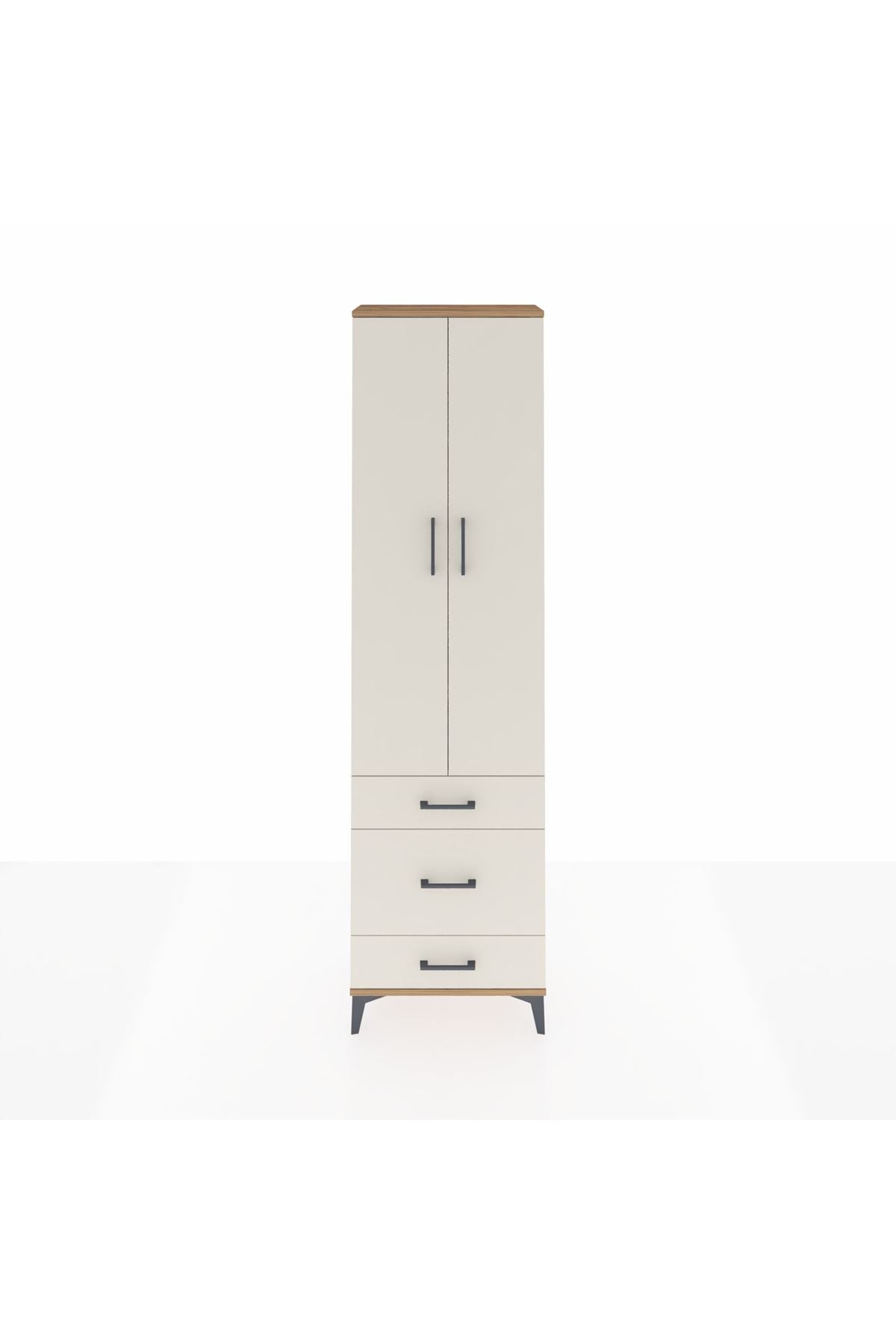 Arges Dolap 4 Raflı 3 Çekmeceli 2 Kapaklı 60x30x221 Çam-Aytaşı