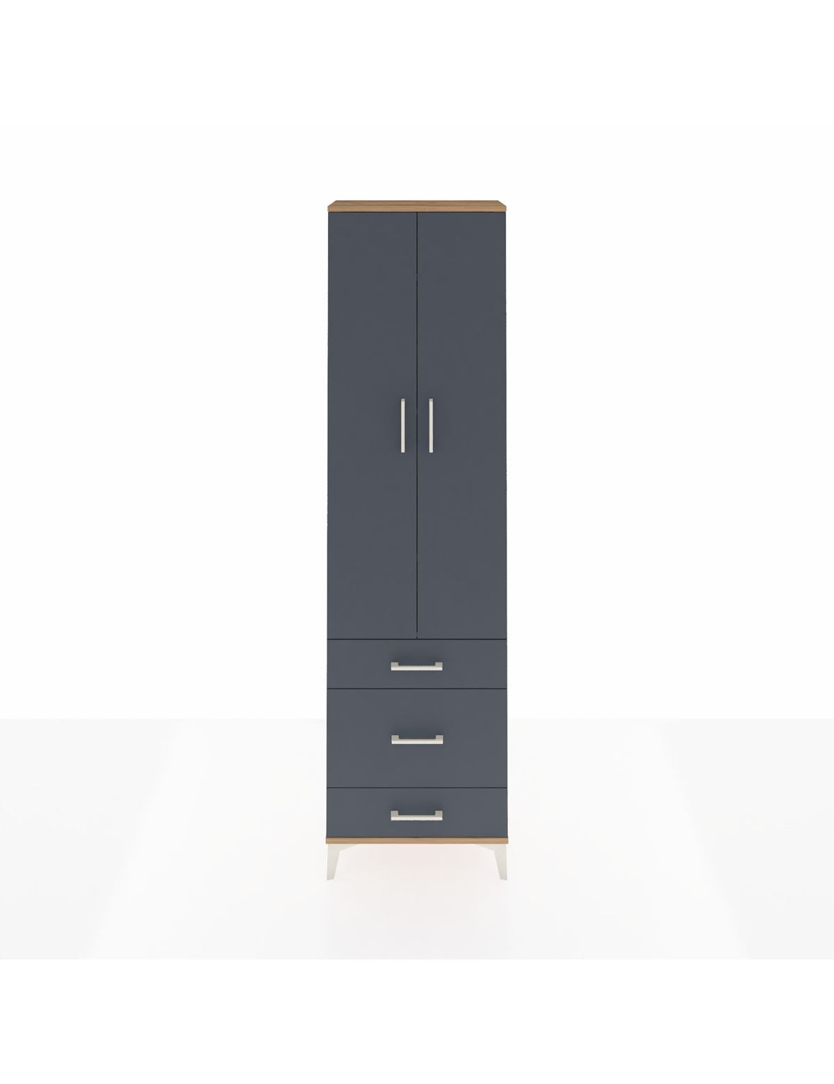 Arges Dolap 4 Raflı 3 Çekmeceli 2 Kapaklı 60x30x221 Çam-Antrasit