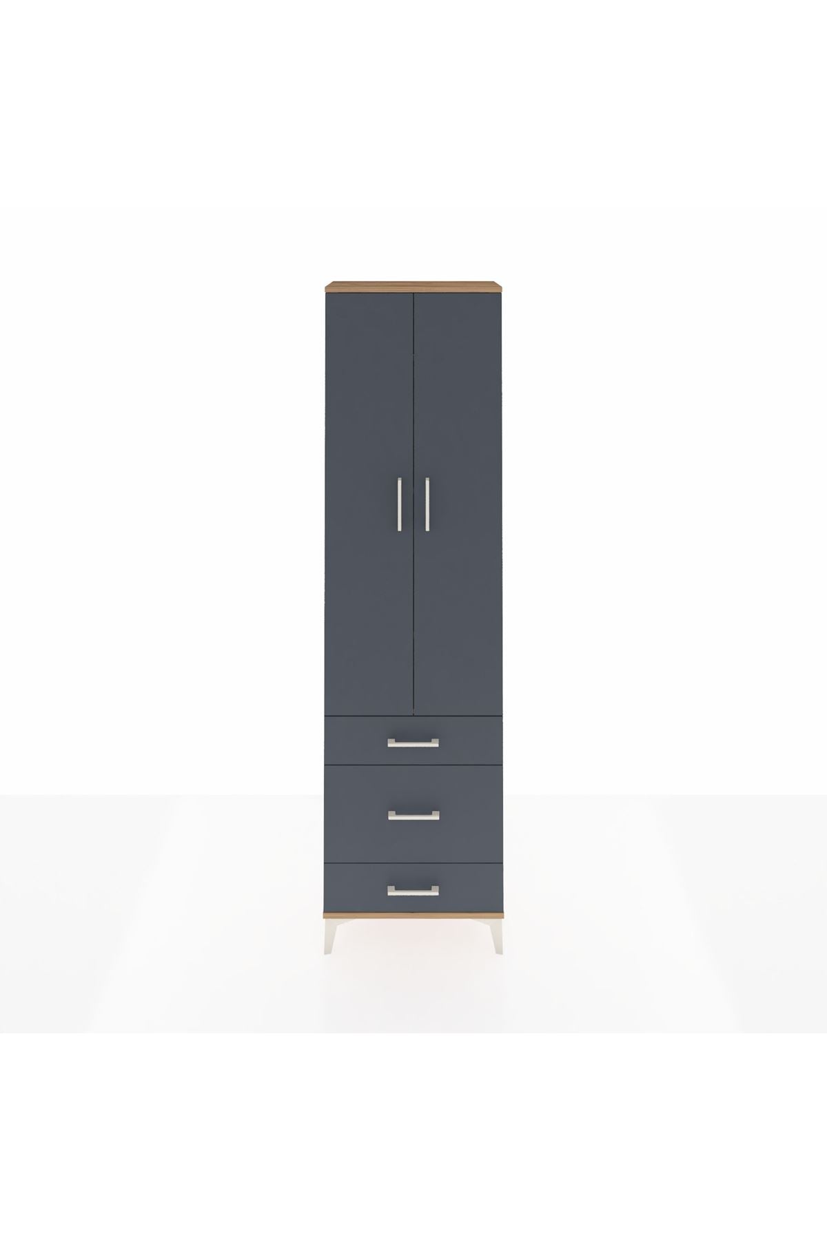 Arges Dolap 4 Raflı 3 Çekmeceli 2 Kapaklı 60x30x221 Çam-Antrasit