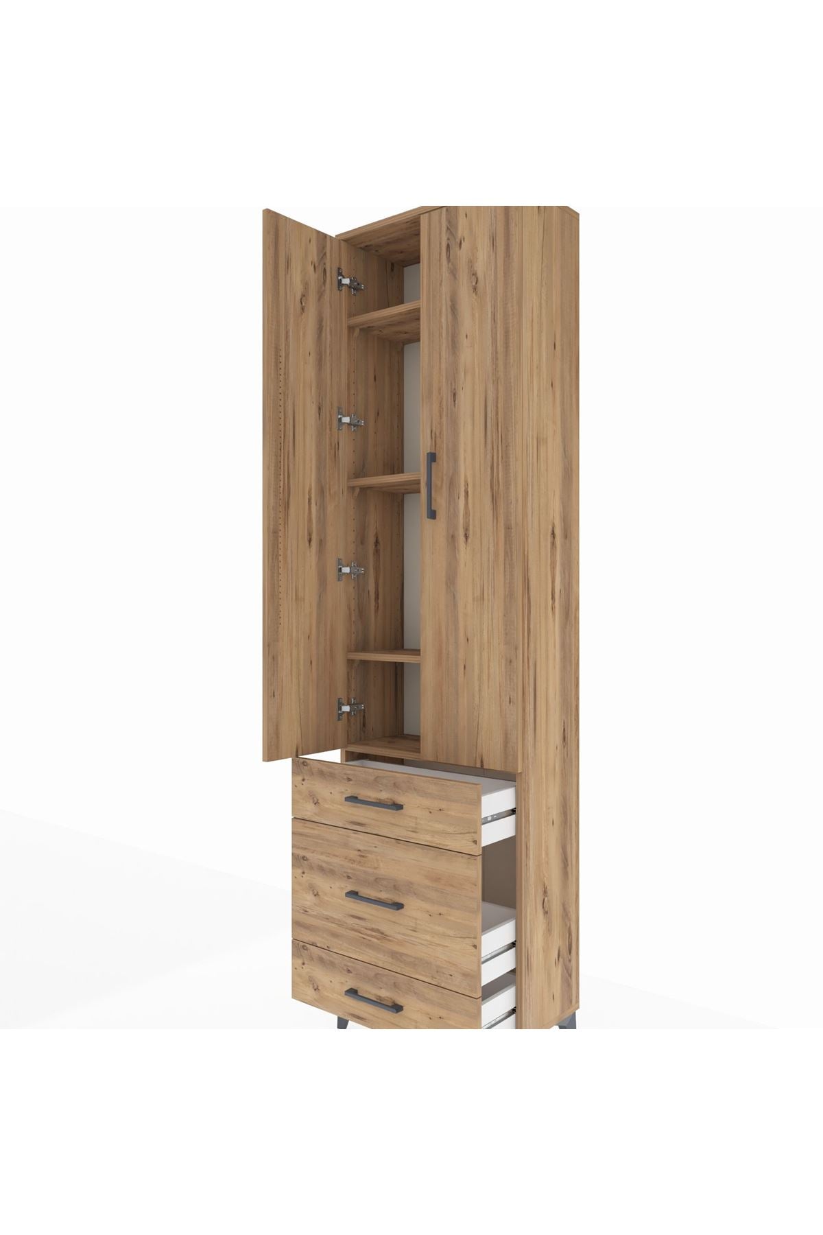 Arges Dolap 4 Raflı 3 Çekmeceli 2 Kapaklı 60x30x221 Çam-Çam