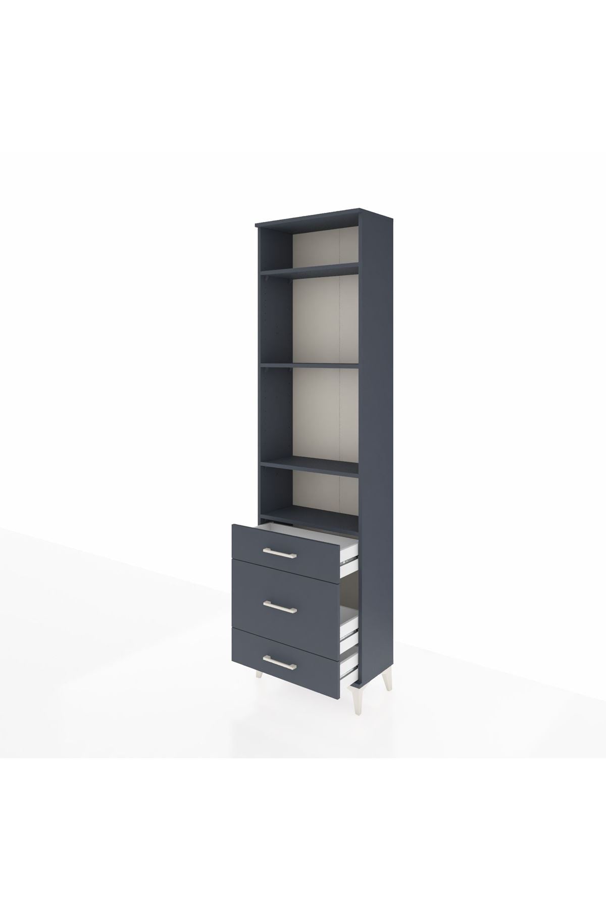 Arges Dolap 4 Raflı 3 Çekmeceli 60x30x221 Antrasit-Antrasit