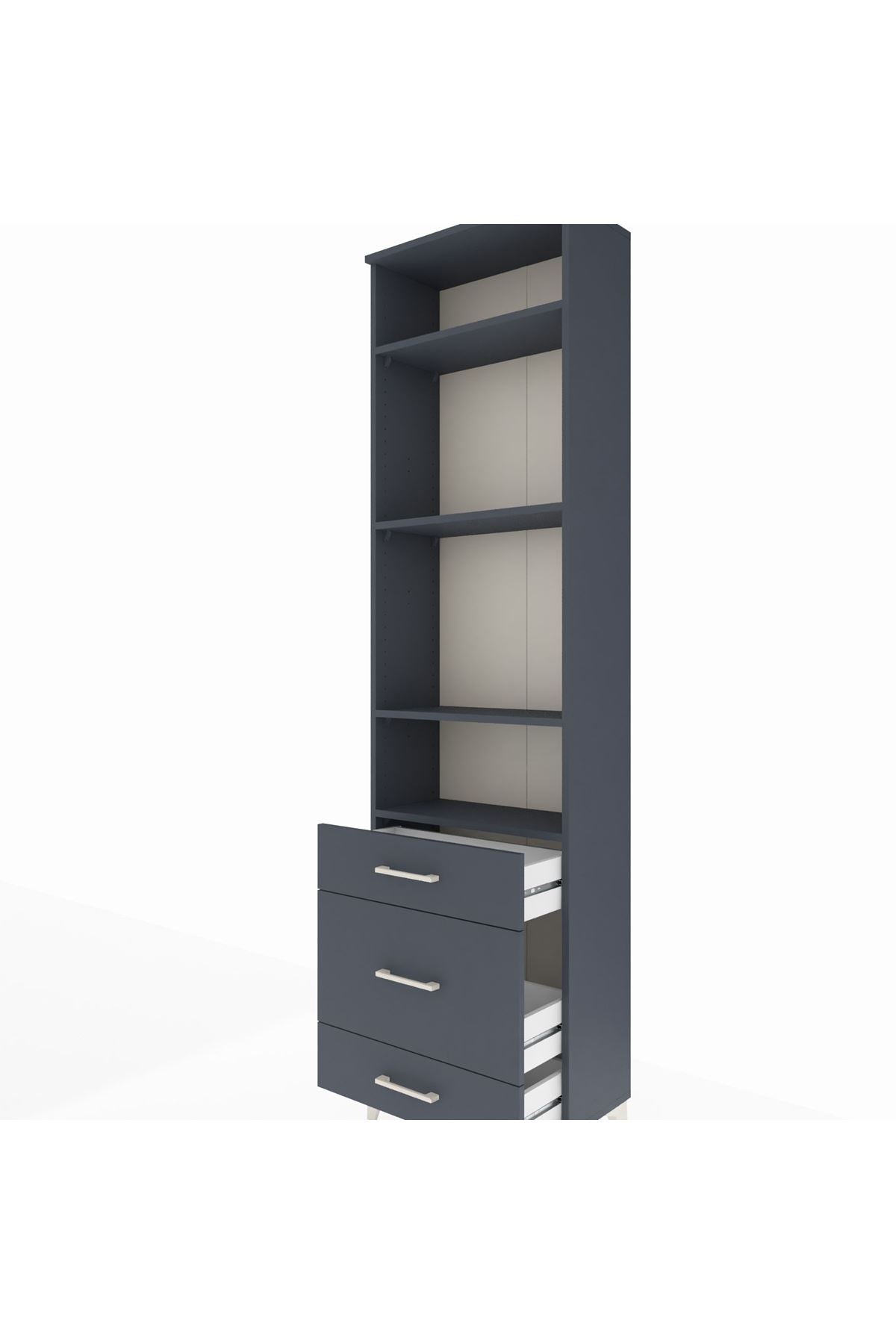 Arges Dolap 4 Raflı 3 Çekmeceli 60x30x221 Antrasit-Antrasit