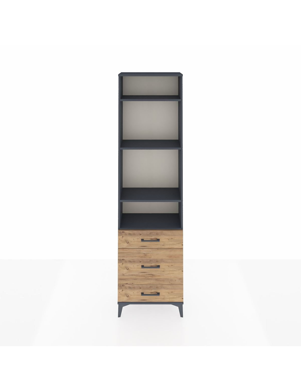 Arges Dolap 4 Raflı 3 Çekmeceli 60x30x221 Antrasit-Çam