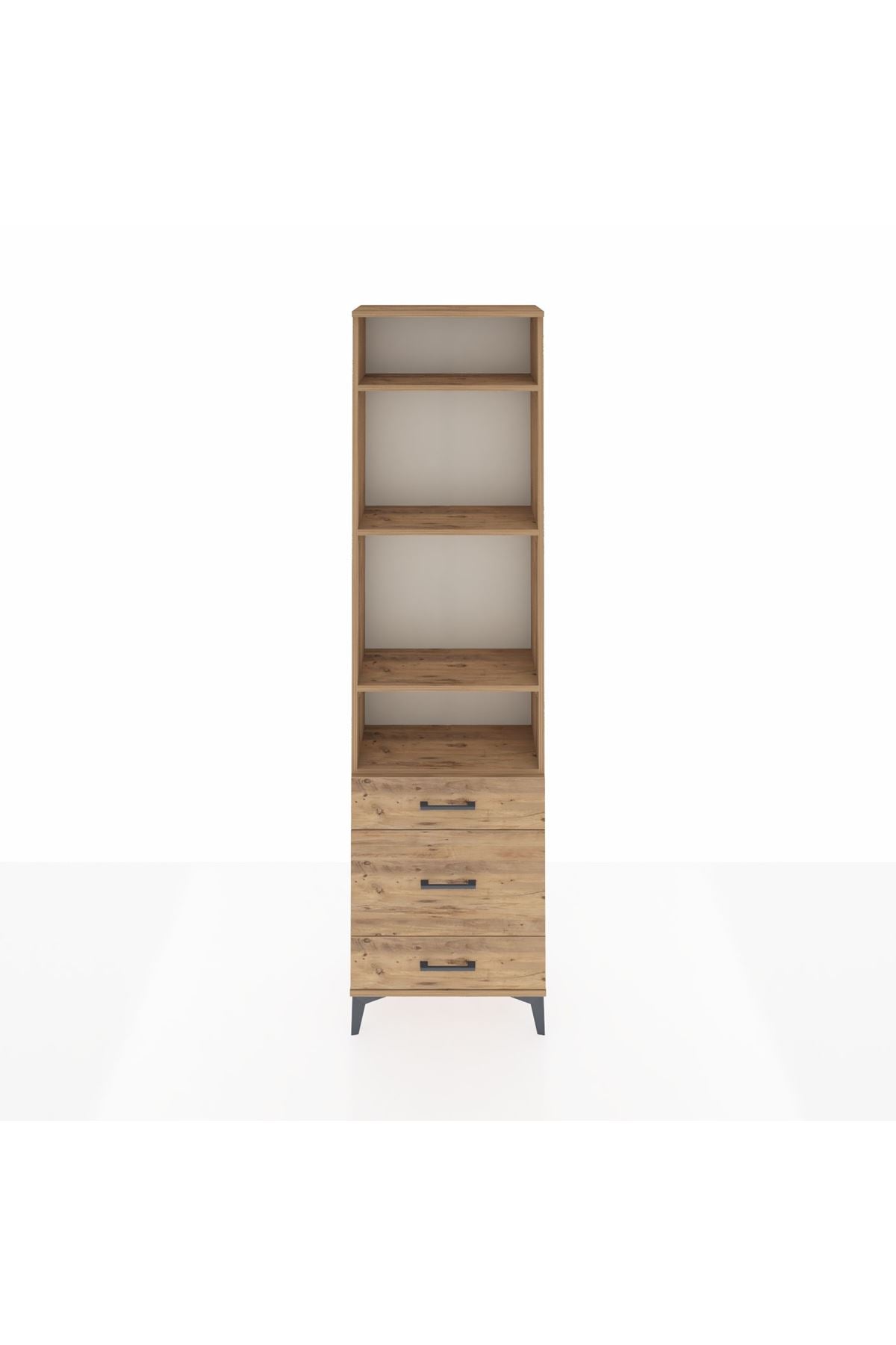 Arges Dolap 4 Raflı 3 Çekmeceli 60x30x221 Çam-Çam