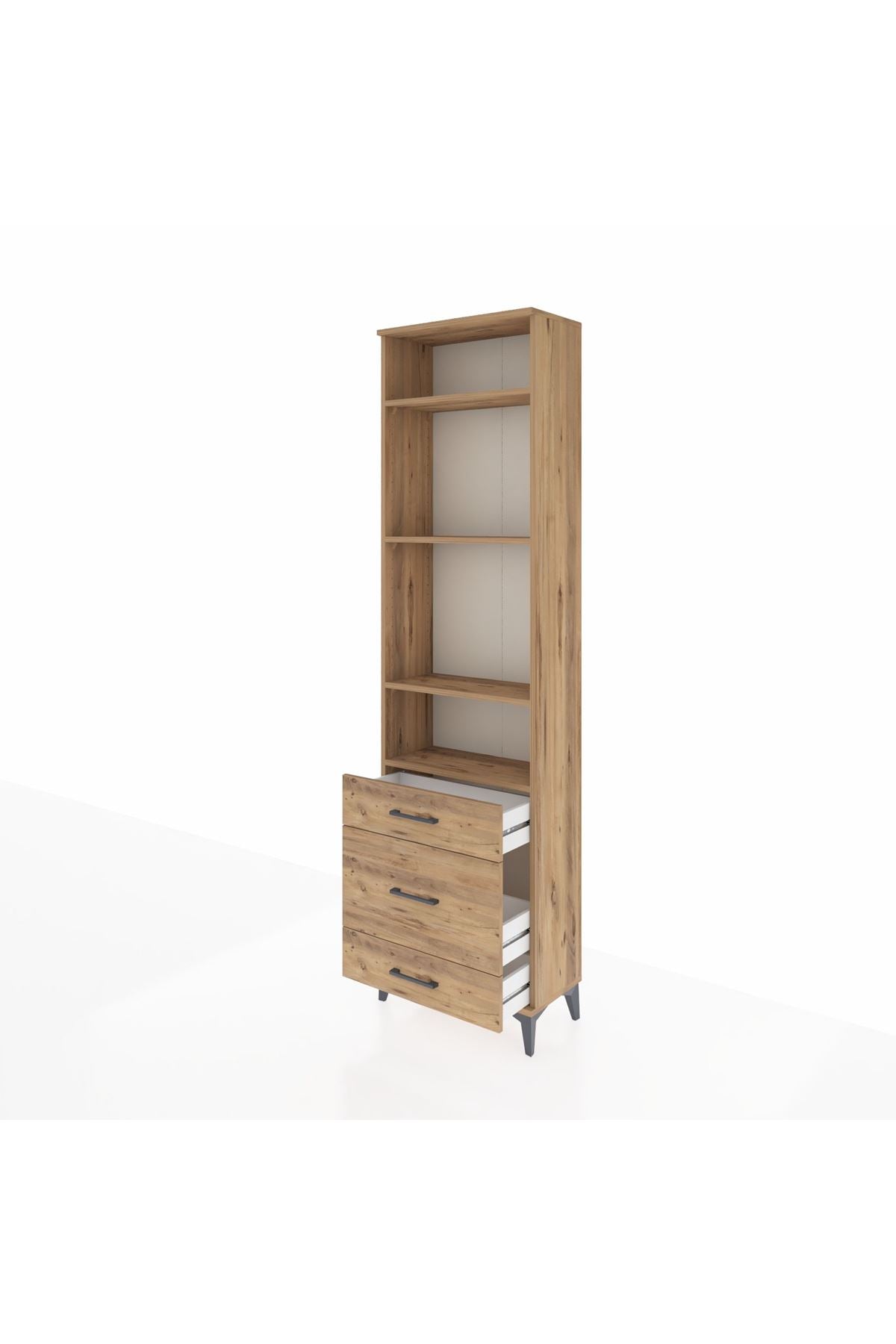 Arges Dolap 4 Raflı 3 Çekmeceli 60x30x221 Çam-Çam