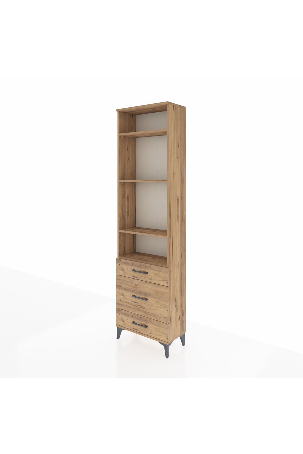 Arges Dolap 4 Raflı 3 Çekmeceli 60x30x221 Çam-Çam